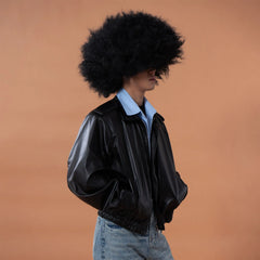 CLP Contrast Layer PU Cropped Moto Jacket