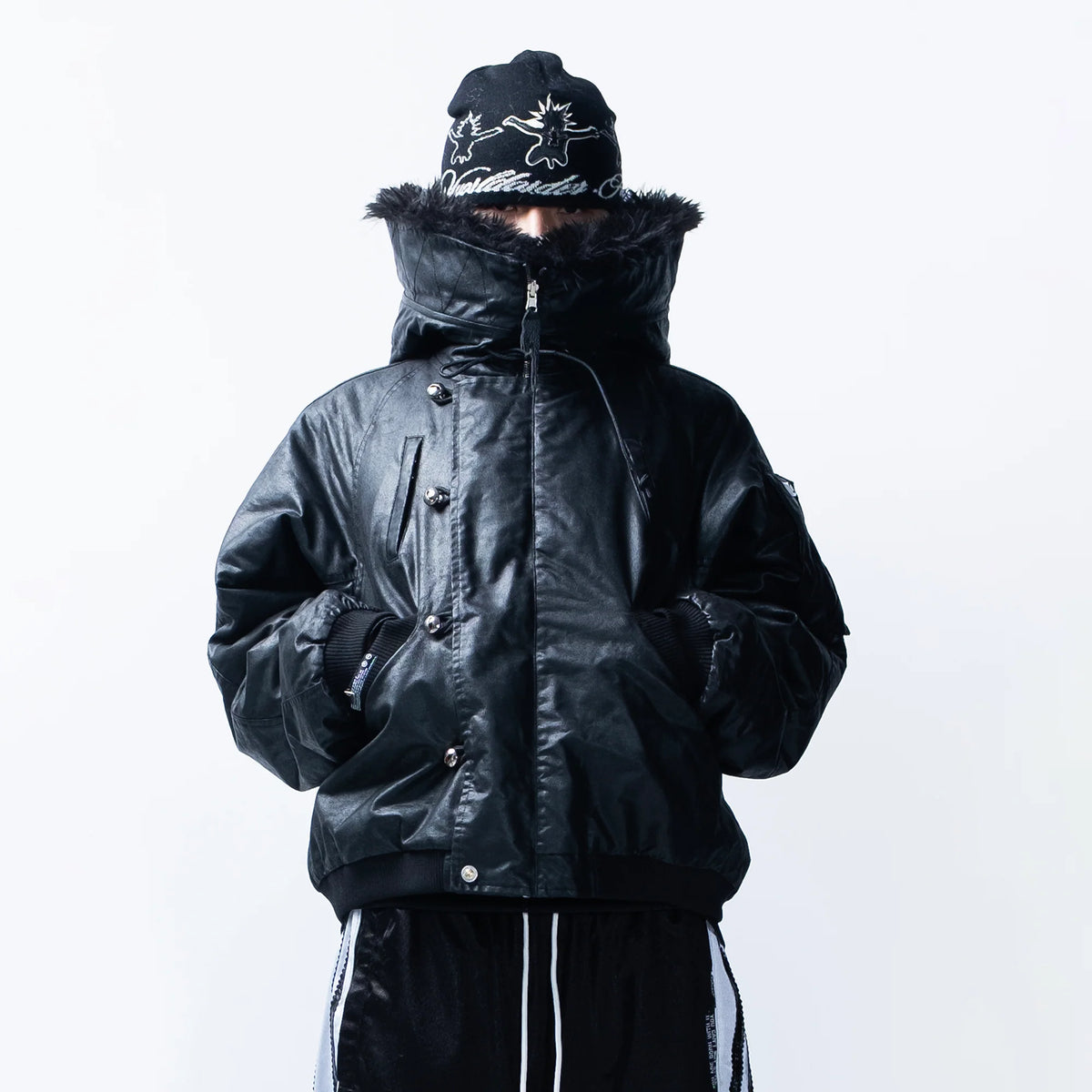 FVVO Faux Fur Liner Hooded Bomber Jacket