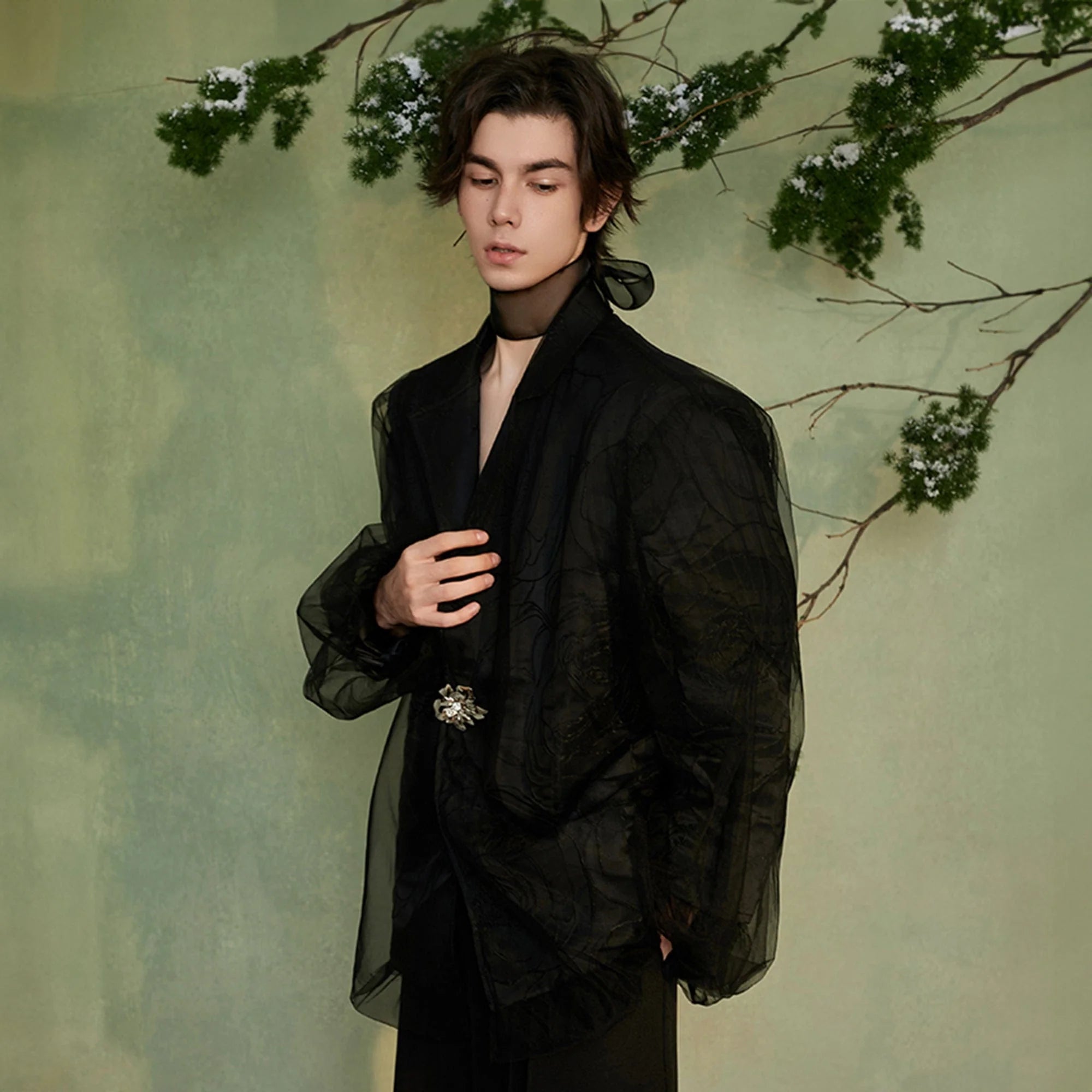 JIECHI Layered Floral Embossed Blazer