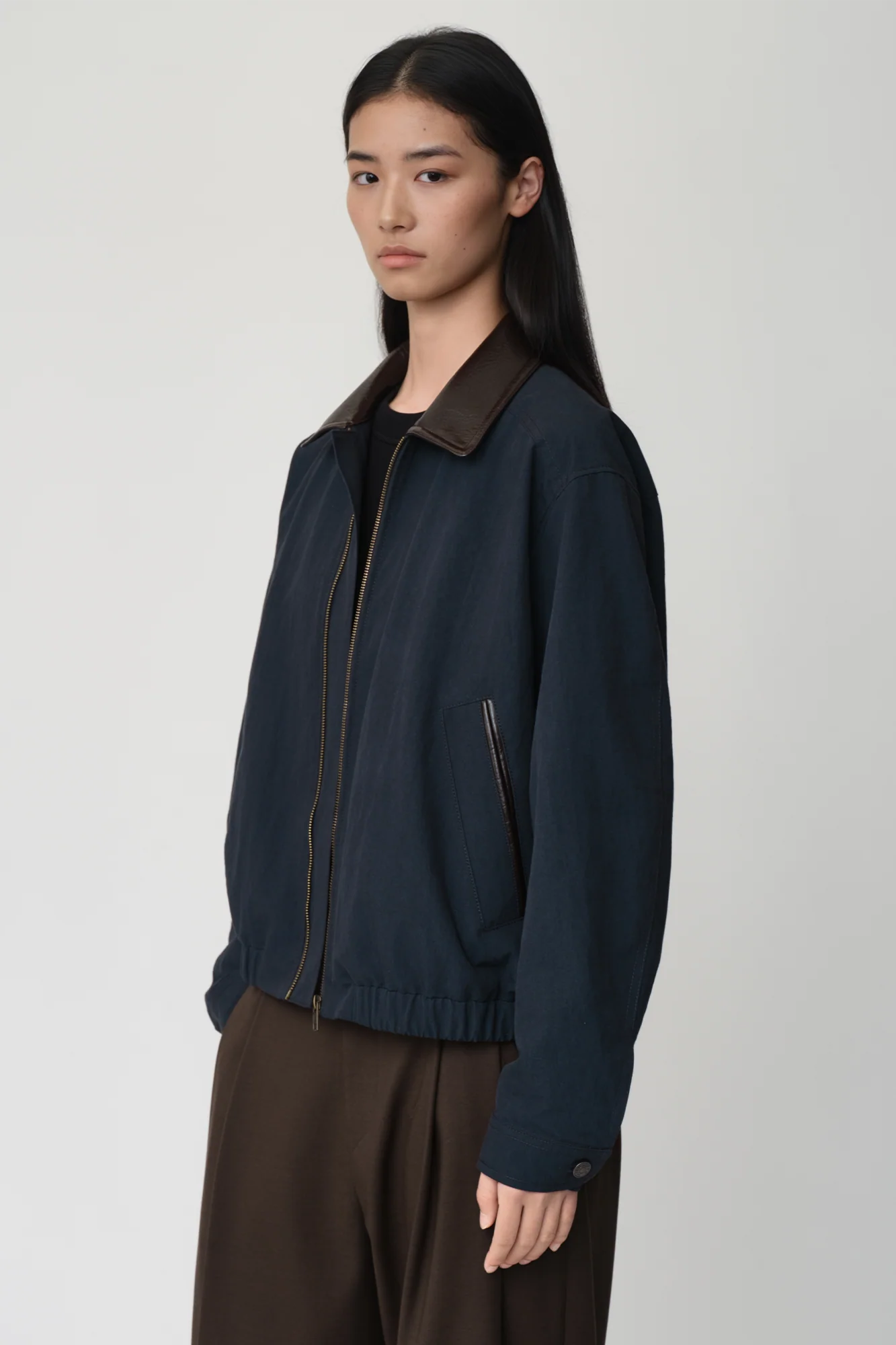 OPICLOTH Retro Contrast Leather Collar Jacket