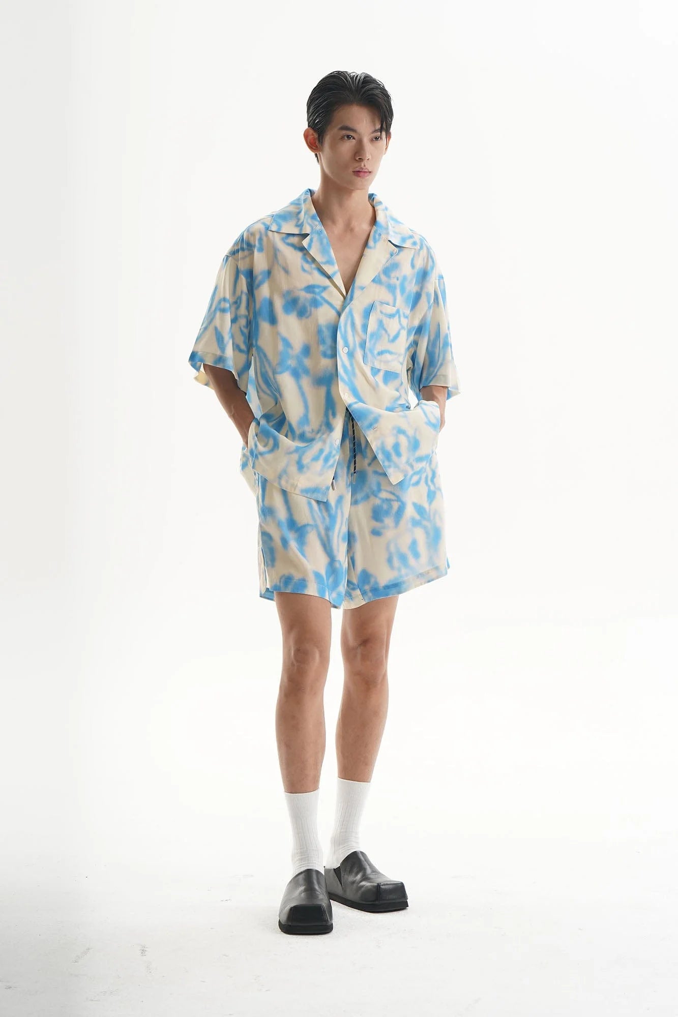 ORAL UTOPIA Airbrushed Floral Tencel Cuban Half Shirt