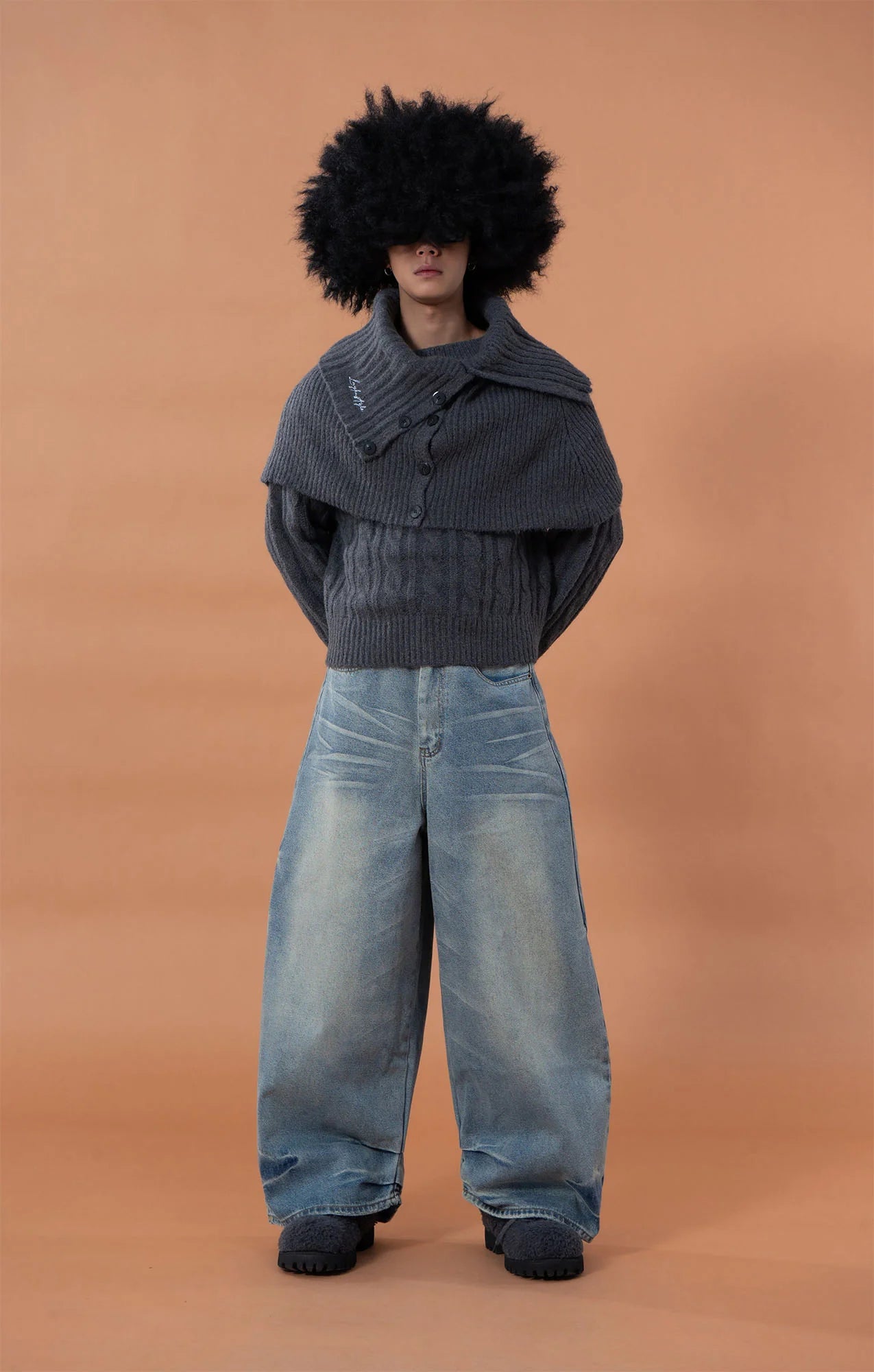 CLP Detachable Capelet Collar Layered Sweater