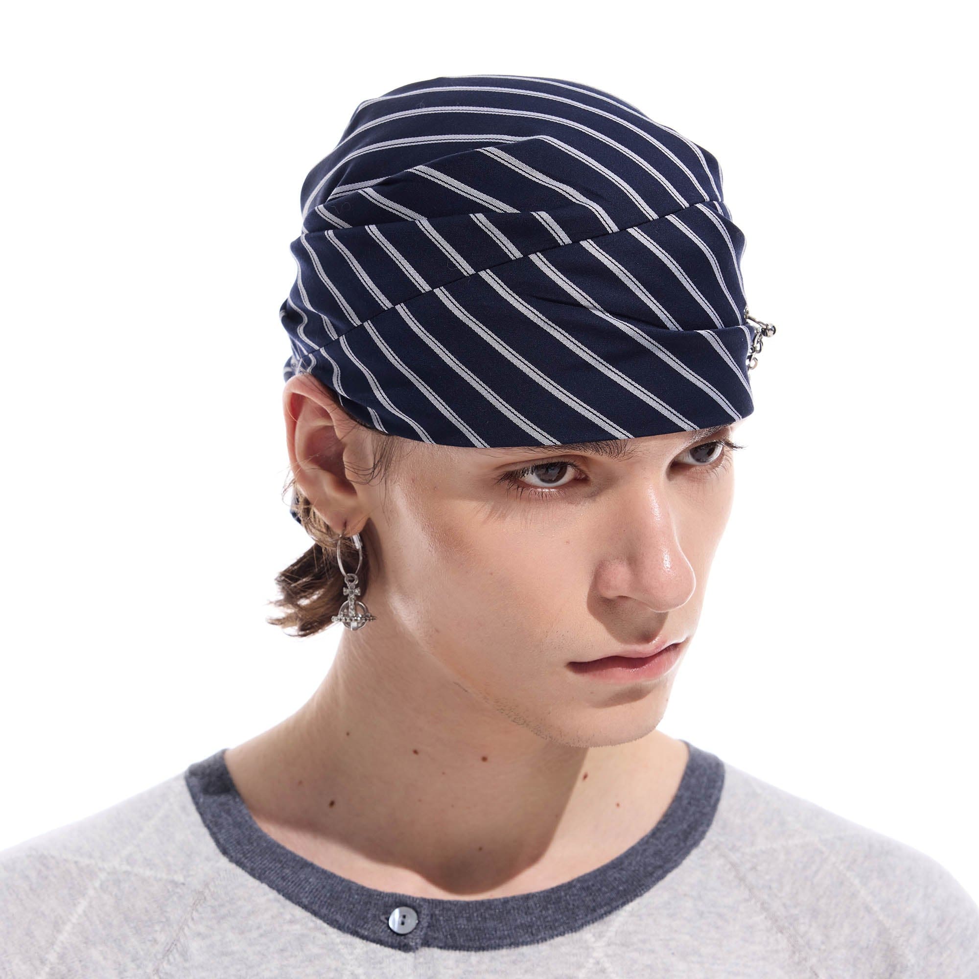 WHISTLEHUNTER Striped Detachable Chain Lace-Up Headscarf