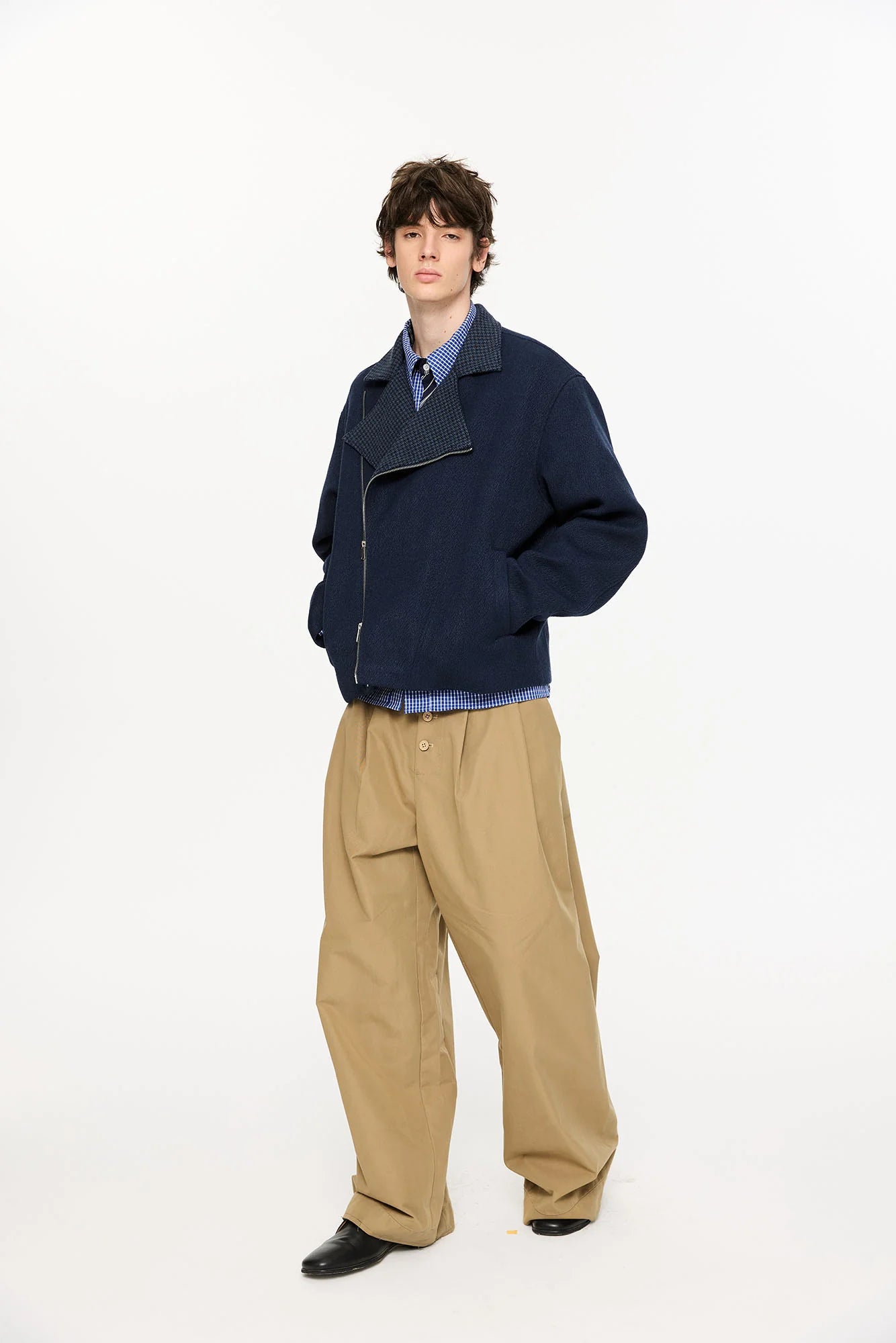 KREATE Houndstooth Wool-Blend Moto Jacket
