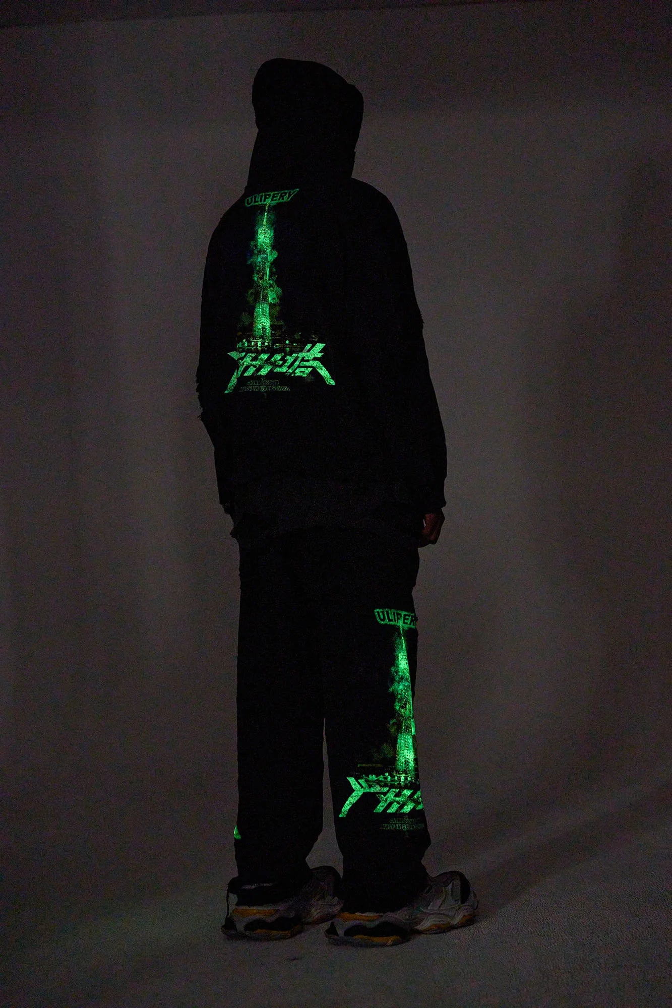 ULIPERY Distressed Glow Face-Cover Hooded Jacket
