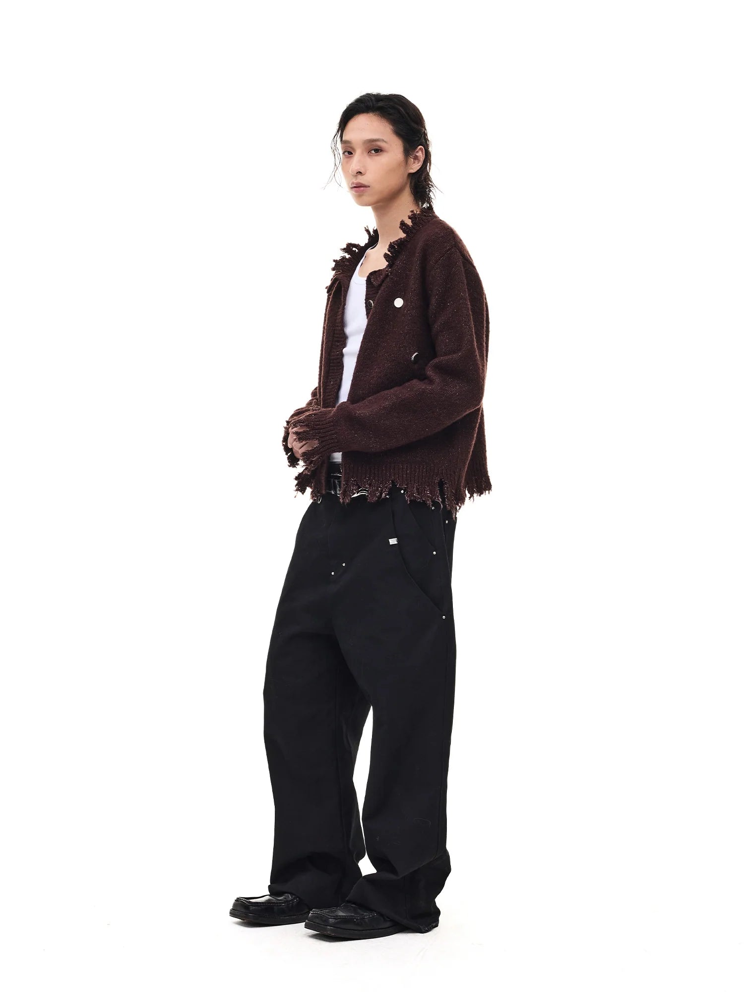 WHISTLEHUNTER Distressed Frayed-Edge Badge Cardigan