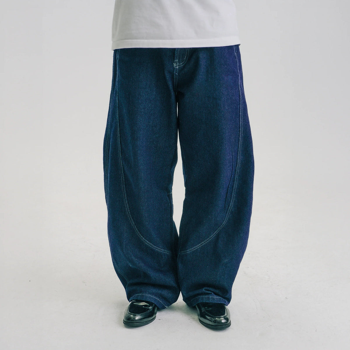 WIID Washed Stitched Curved Panel Jeans