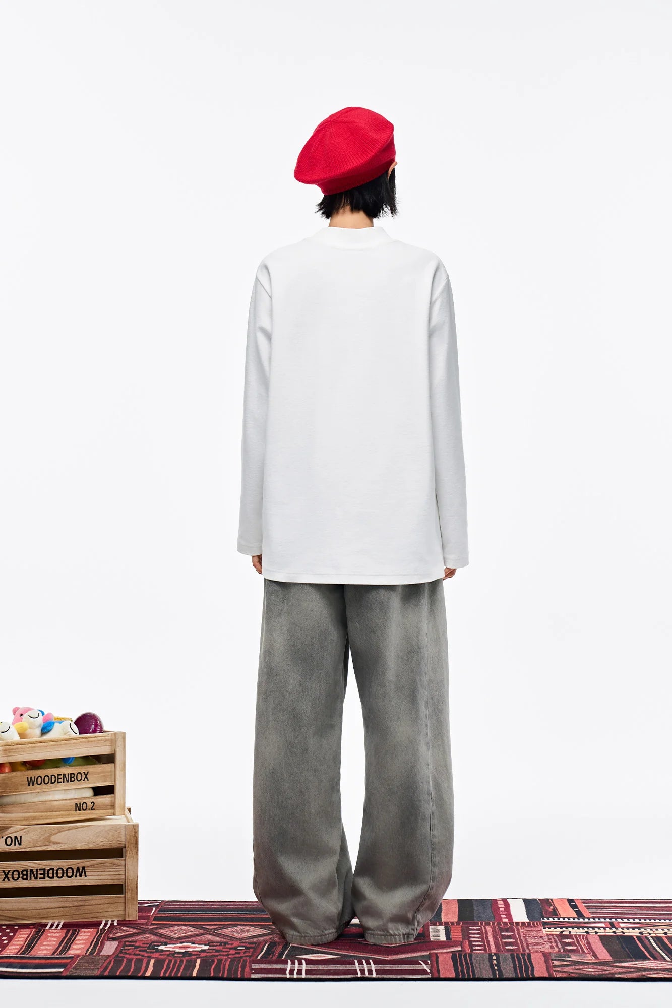 OVERLAPS Washed Drawstring Wide-Leg Jeans