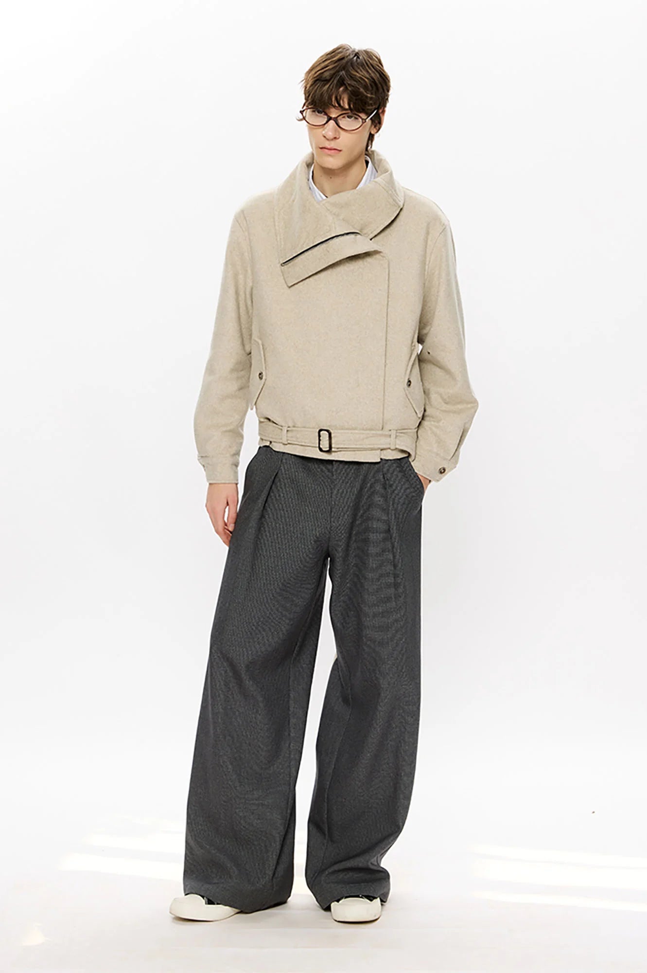 KREATE Asymmetrical Funnel-Neck Wool-Blend Jacket