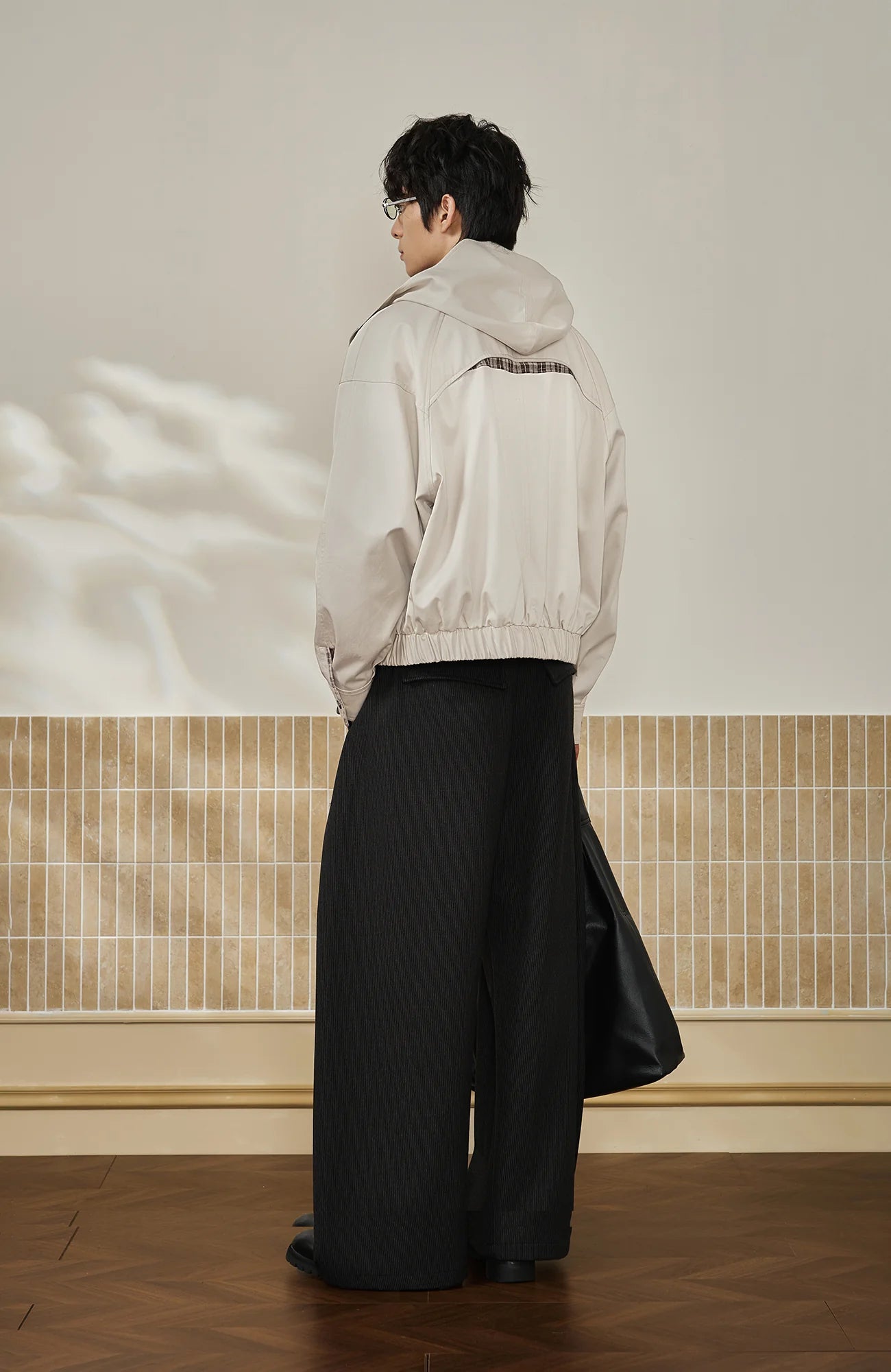 MOITIEDEPETALE Convertible Collar & Hood Plaid Pocket Jacket
