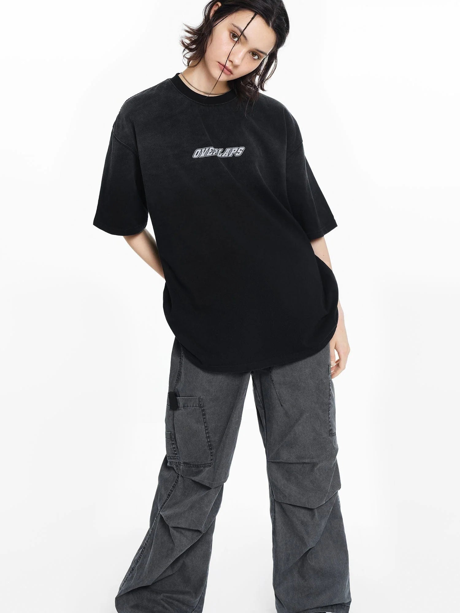 OVERLAPS Gradient Washed Oversized LOGO T-Shirt