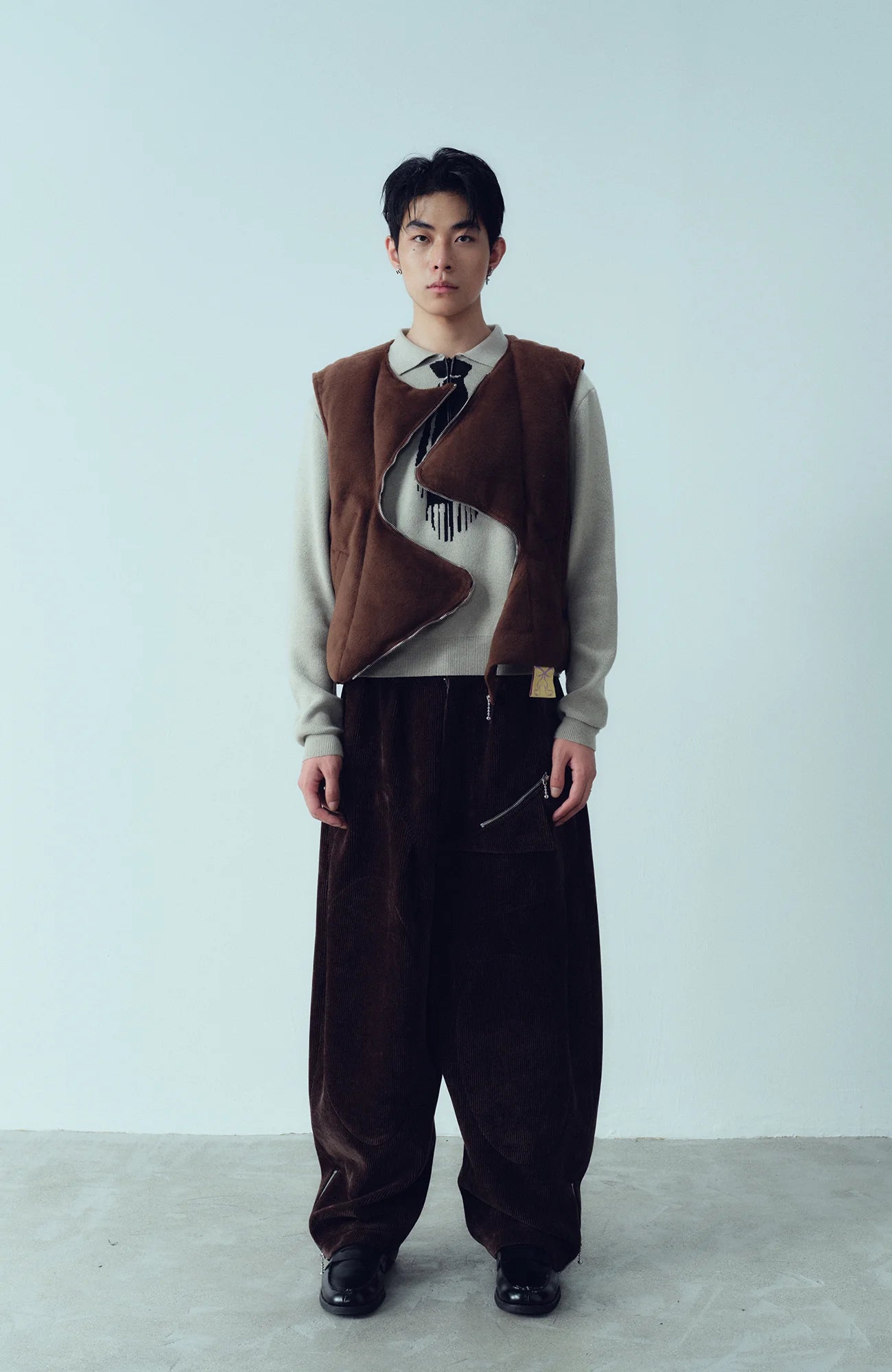 KADAKADA Curved Zip Suede-Puff Vest