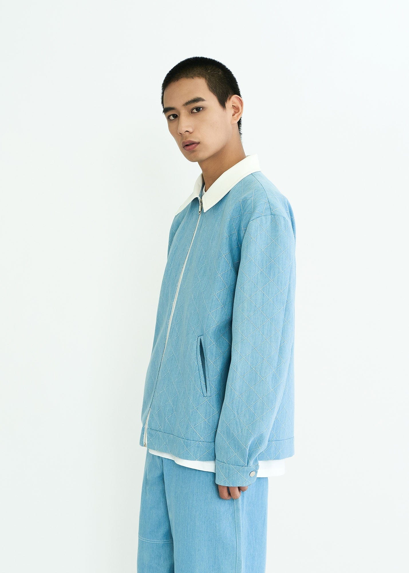 WIID Quilt-Stitch Contrast Collar Jacket
