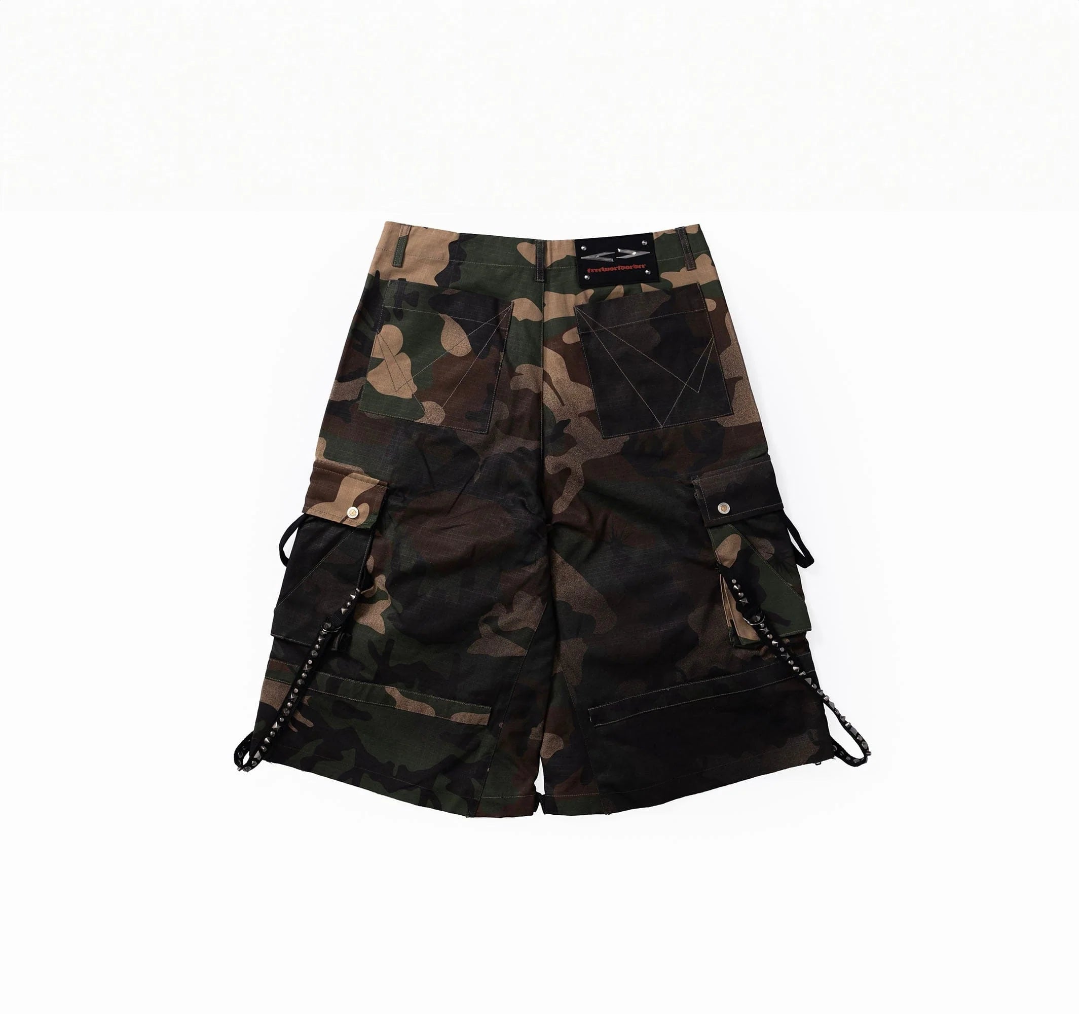 FVVO Distressed Rivet Strap Cargo Shorts Camo