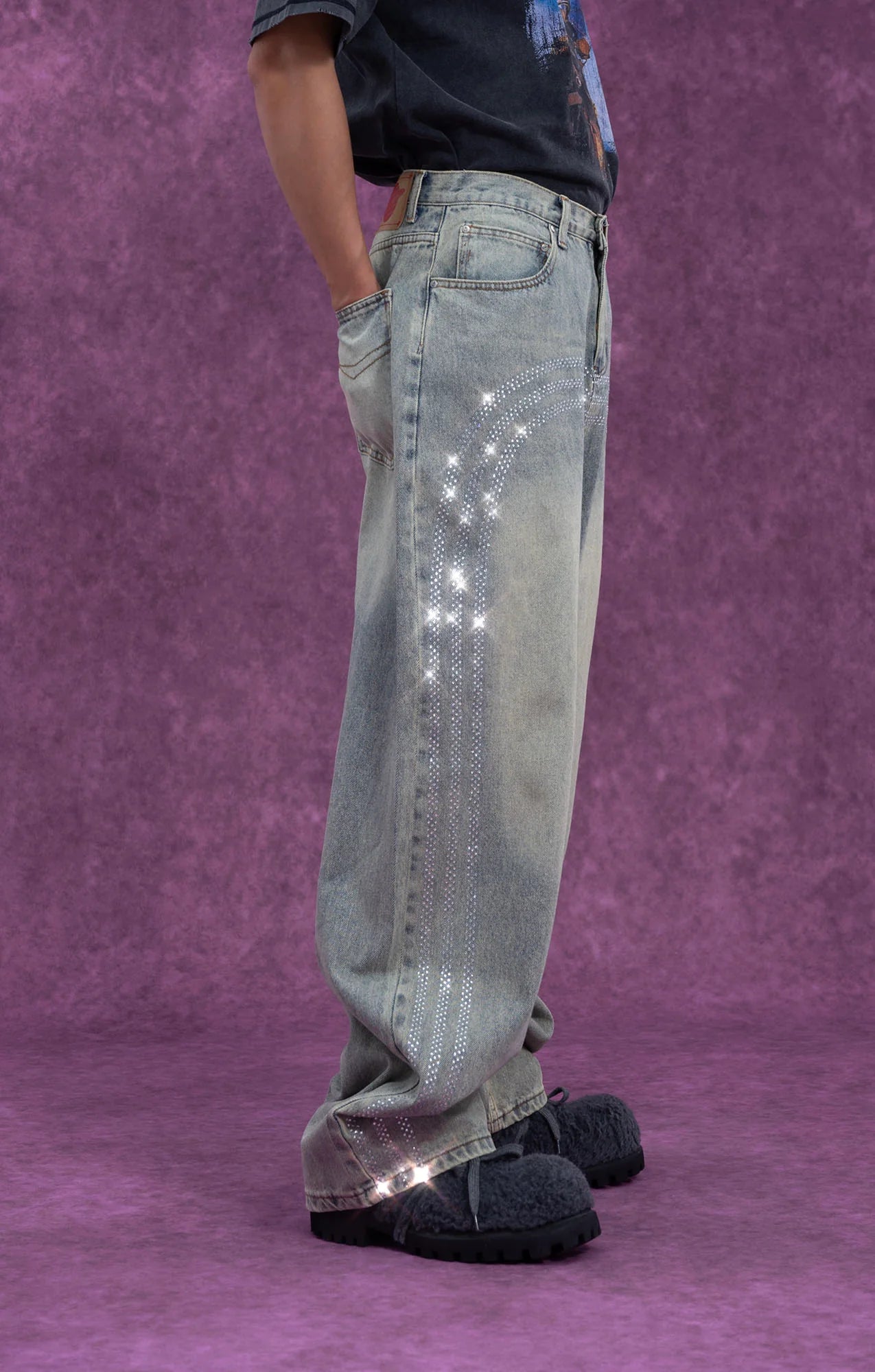 CLP Diamond Arc Washed Wide-Leg Jeans