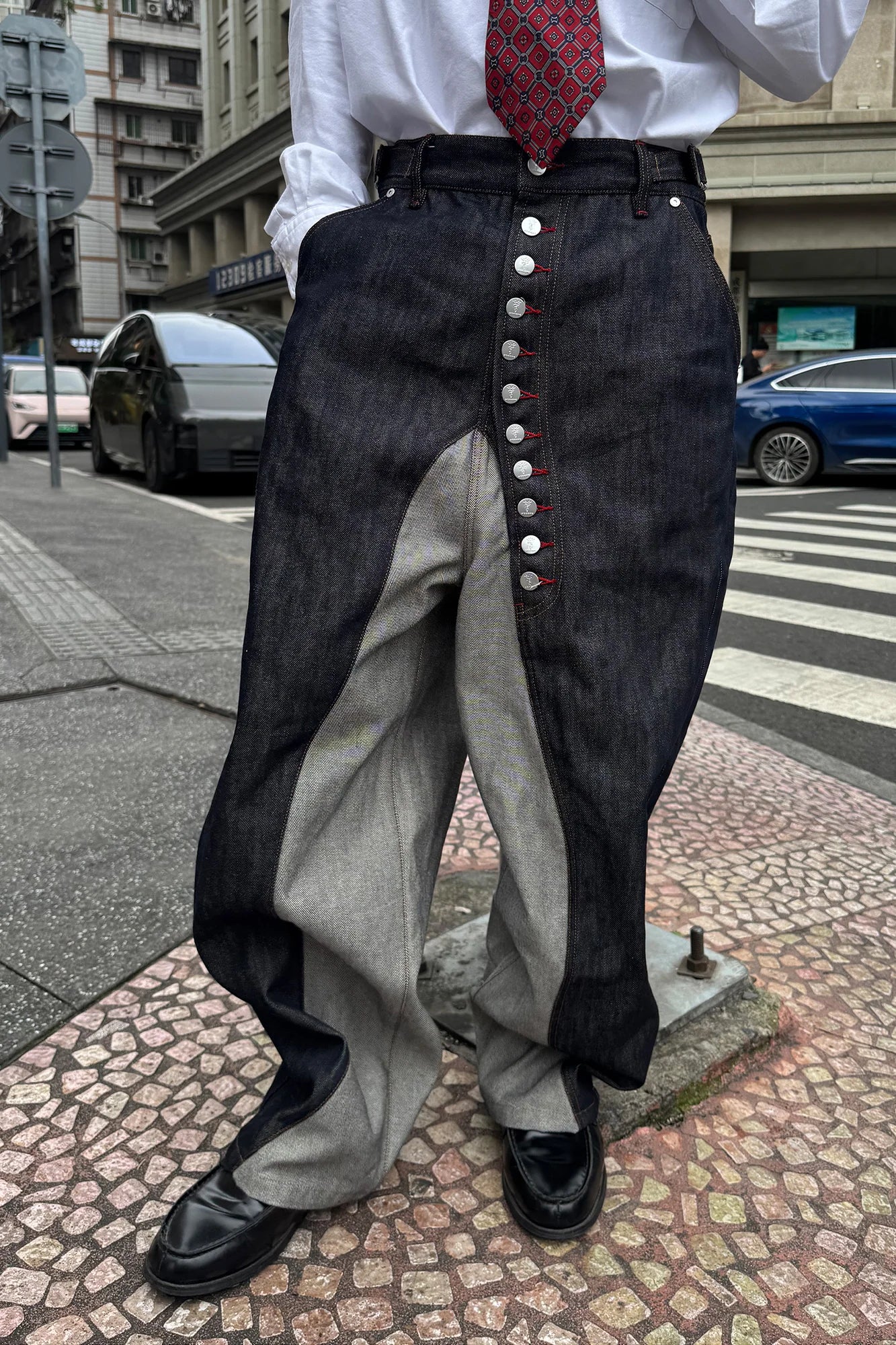 STEEPC Inverted Panel Snap-Fly Raw Jeans