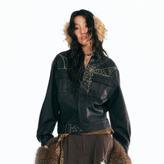 1997 POSTOFFICE Dreamcatcher Graphic Faux Leather Jacket