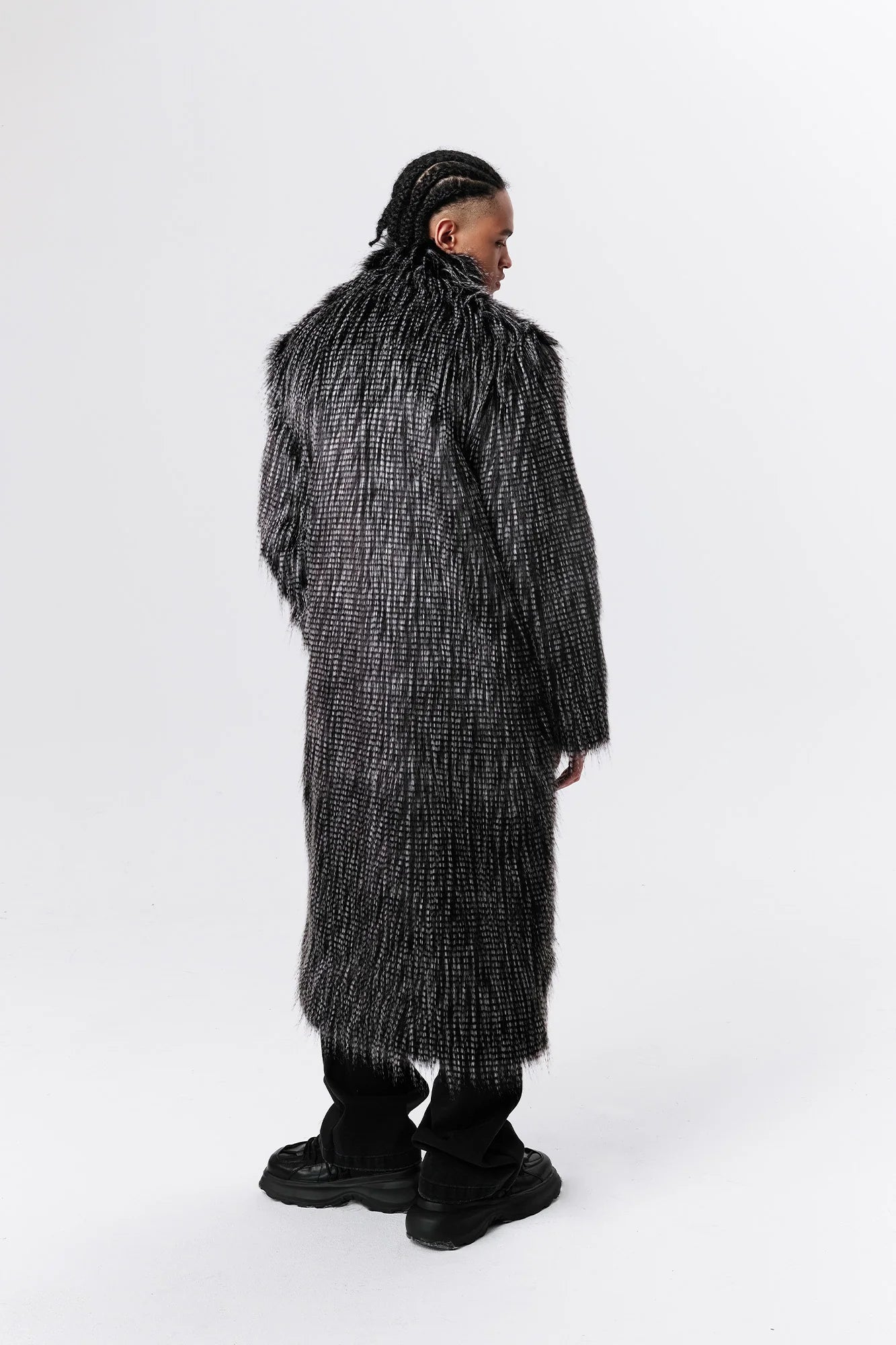 VANN VALRENCE Shaggy Layered Faux Fur Long Coat