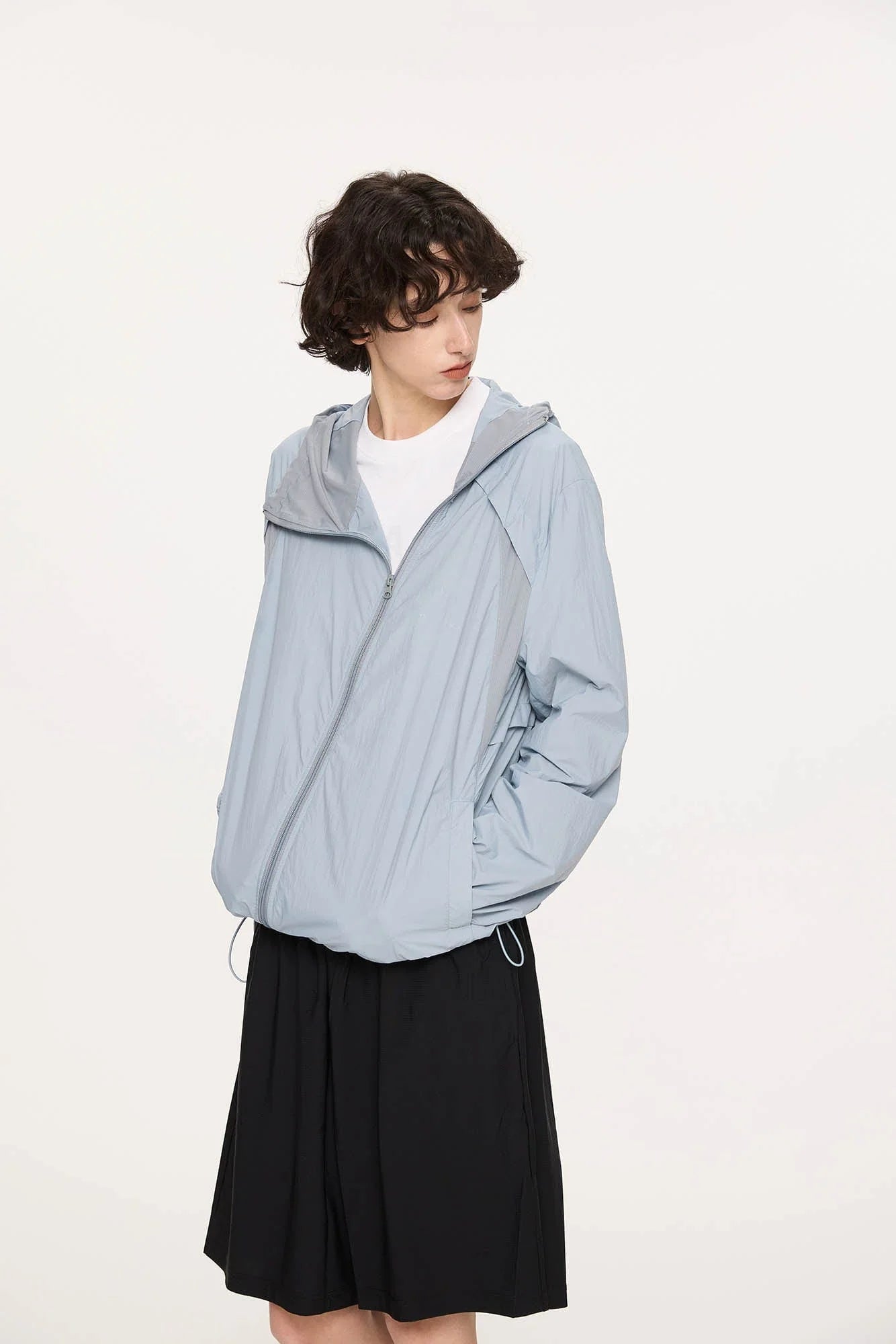 KREATE Asymmetrical Zip Mesh-Paneled UV Protection Hooded Jacket