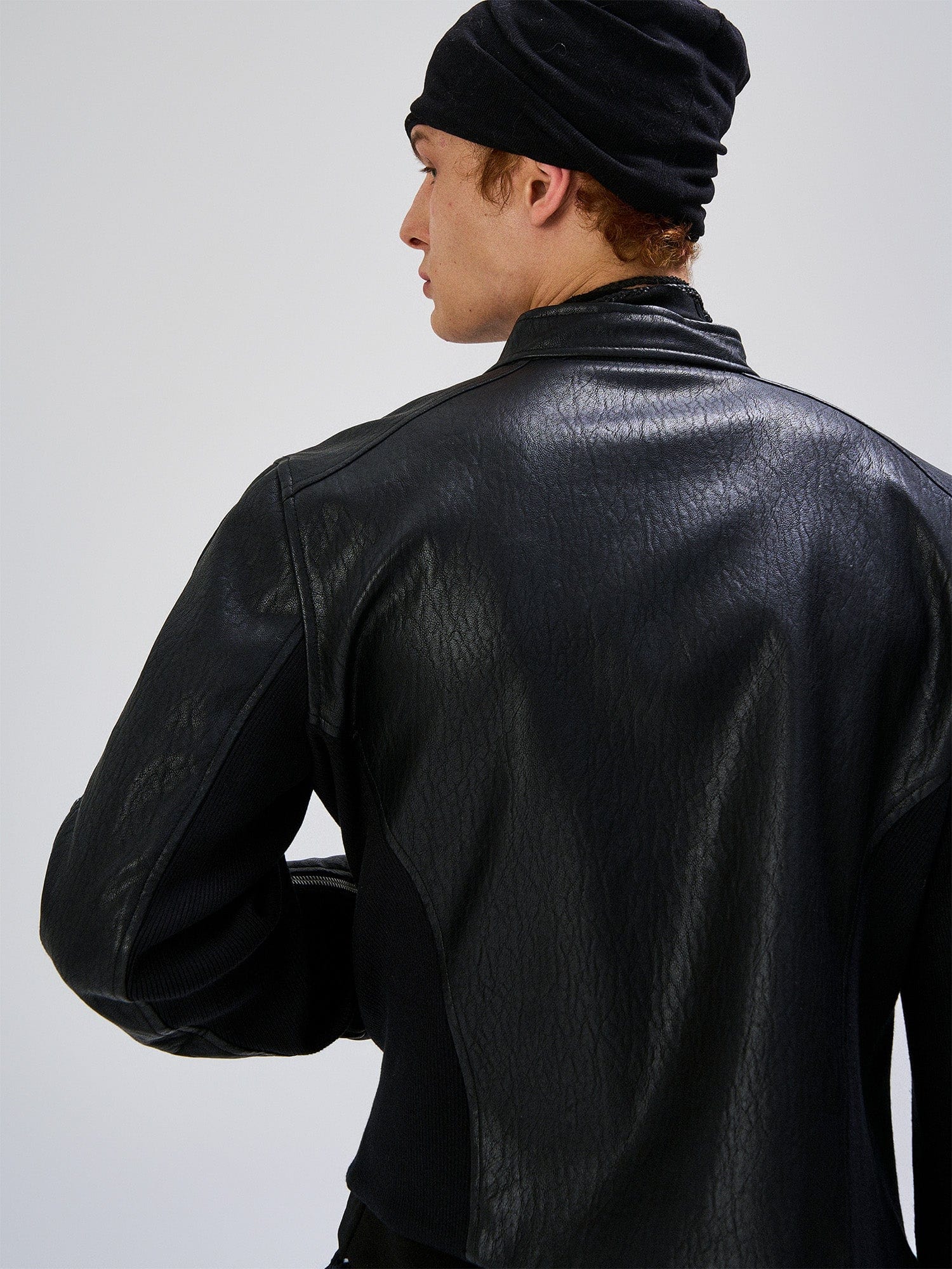 FLYERRER Structured Panel Faux Leather Biker Jacket