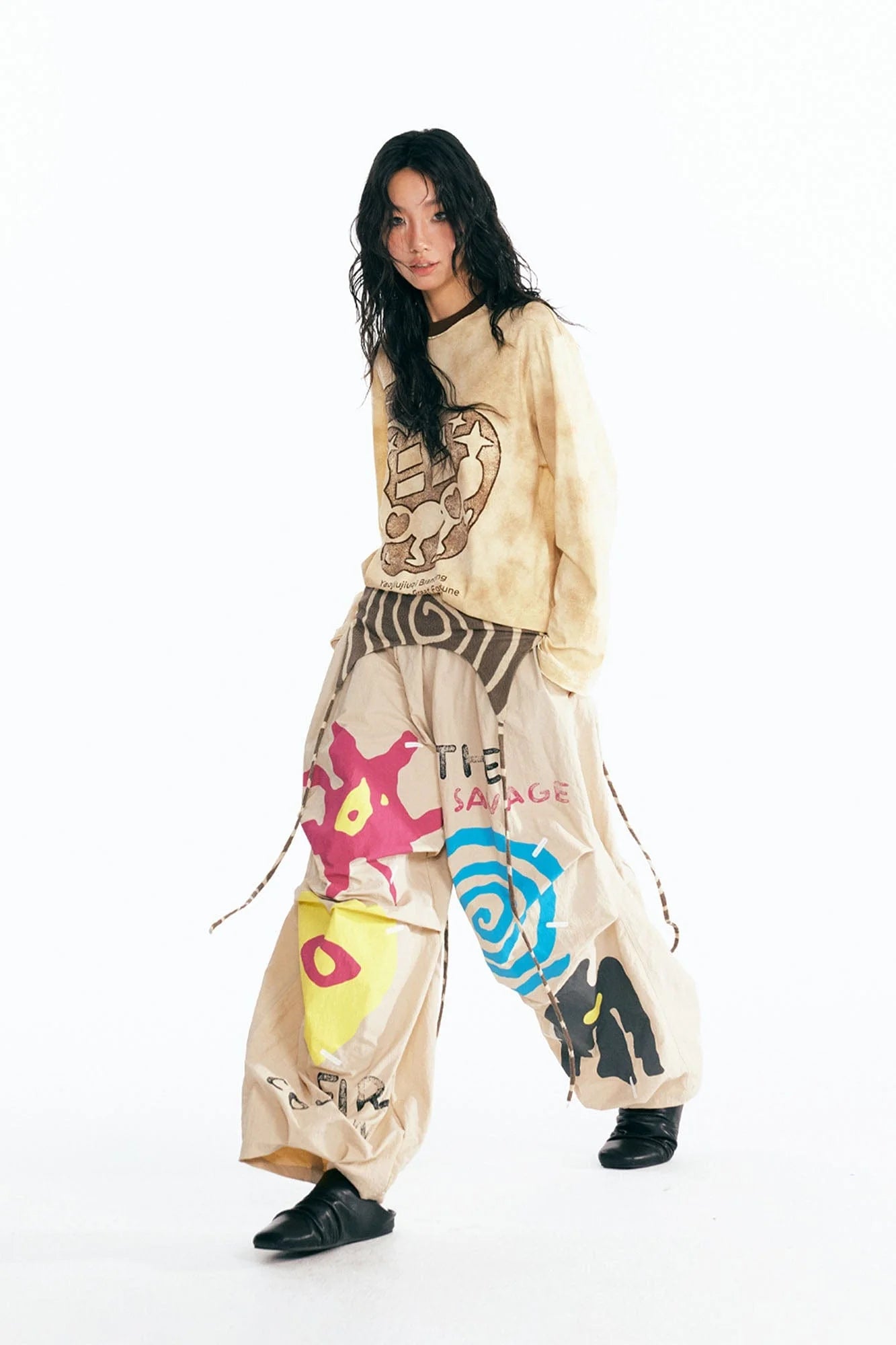1997 POSTOFFICE Tribal Spiral Waist-Panel Parachute Pants
