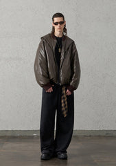ORGANIC EMOTION Waxed-Wash Oversized Curved Pants