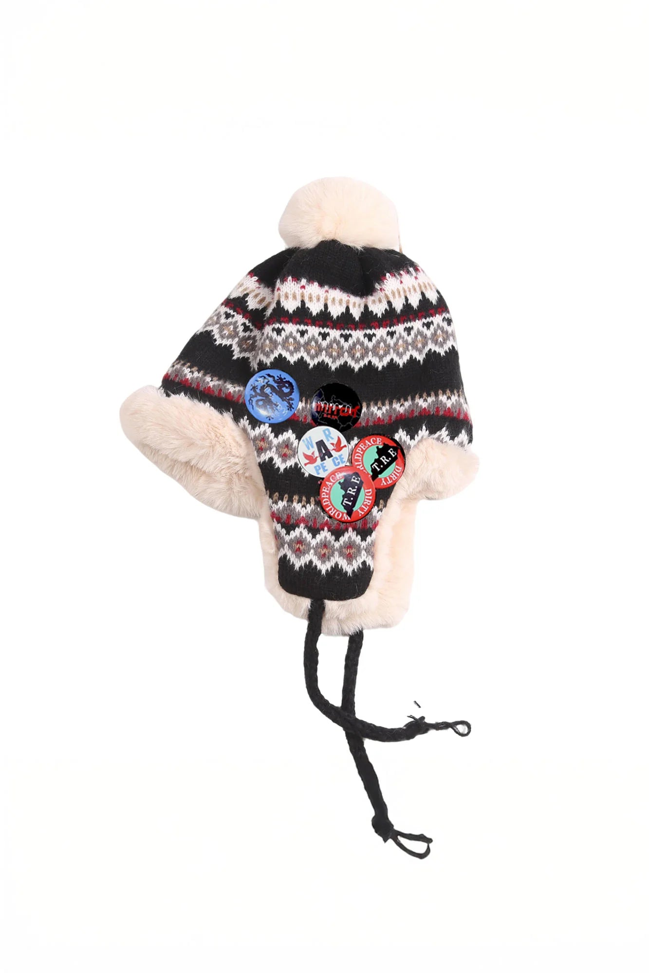 TRECLUB Faux-Fur Badge Aviator Hat