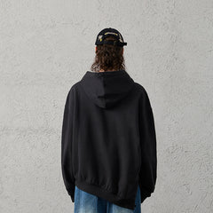 ORGANIC EMOTION Asymmetrical Hem LOGO Embroidered Hoodie