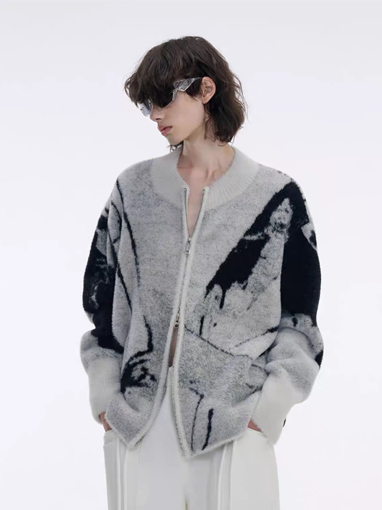 TIWILLTANG Faux-Mink Graphic Knit Jacket