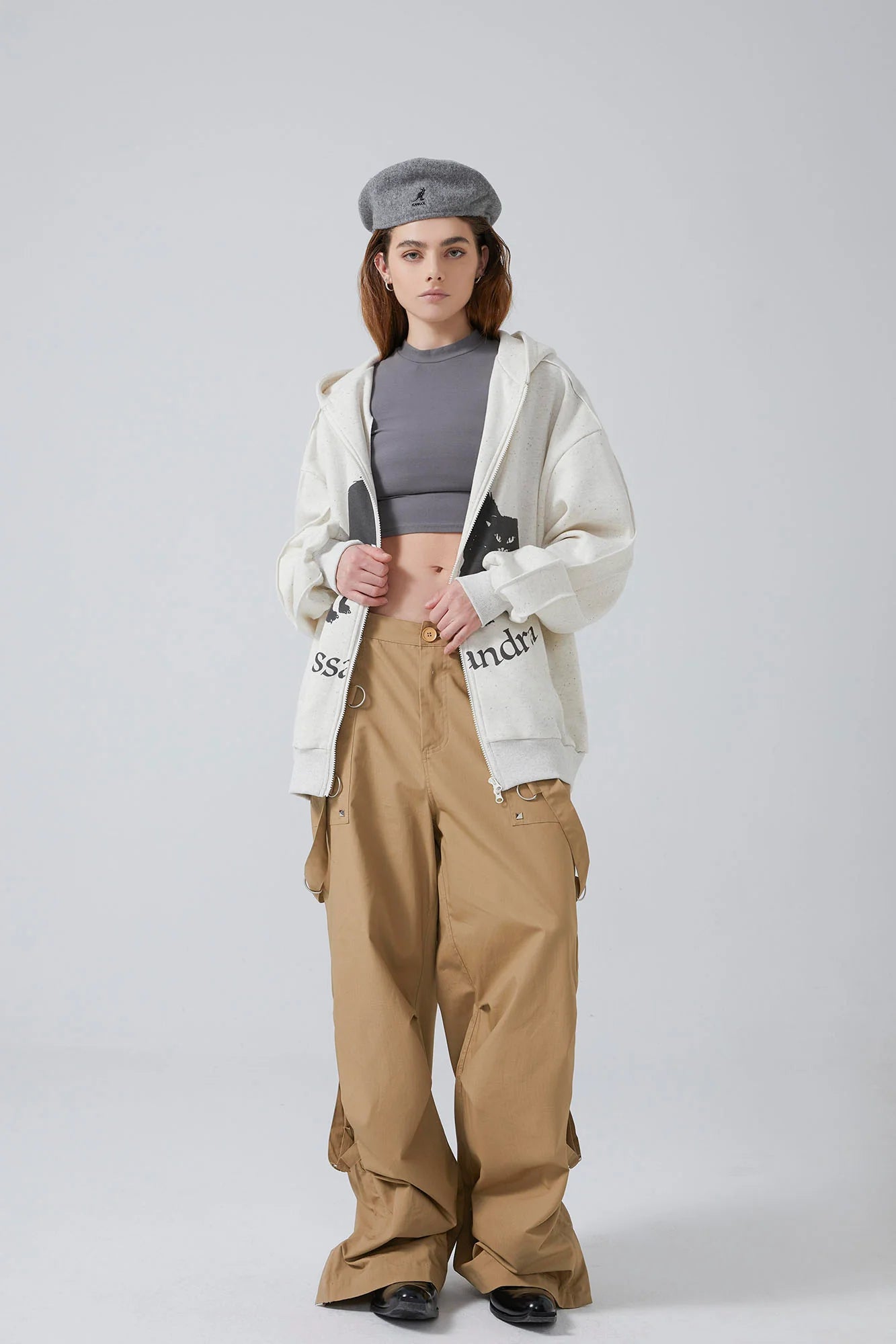 ERROR CODE ROBOT Black Cat Graphic Oversized Zip-Up Hoodie
