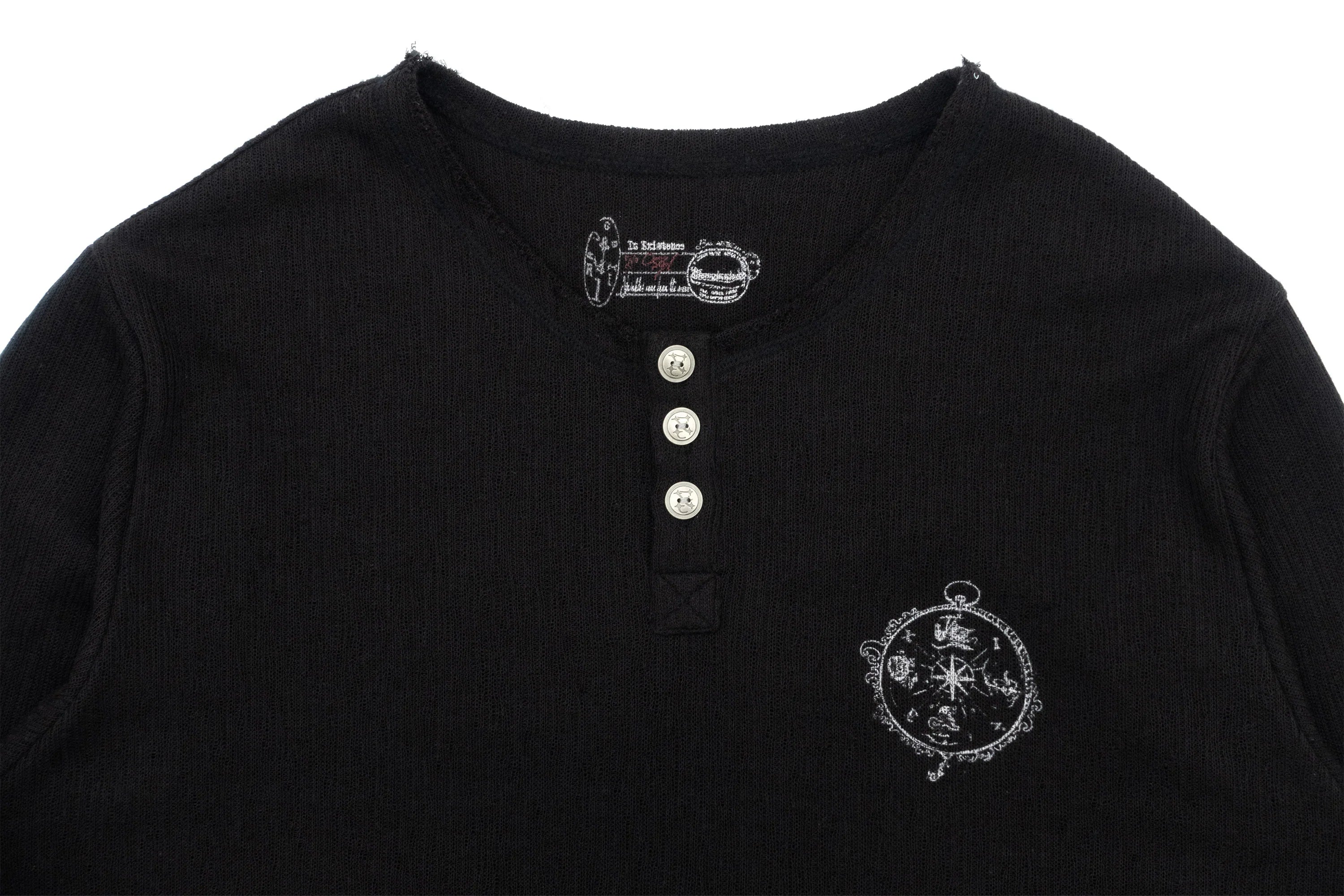 IN EXISTENCE Raw Hem Henley Long-Sleeve Tee