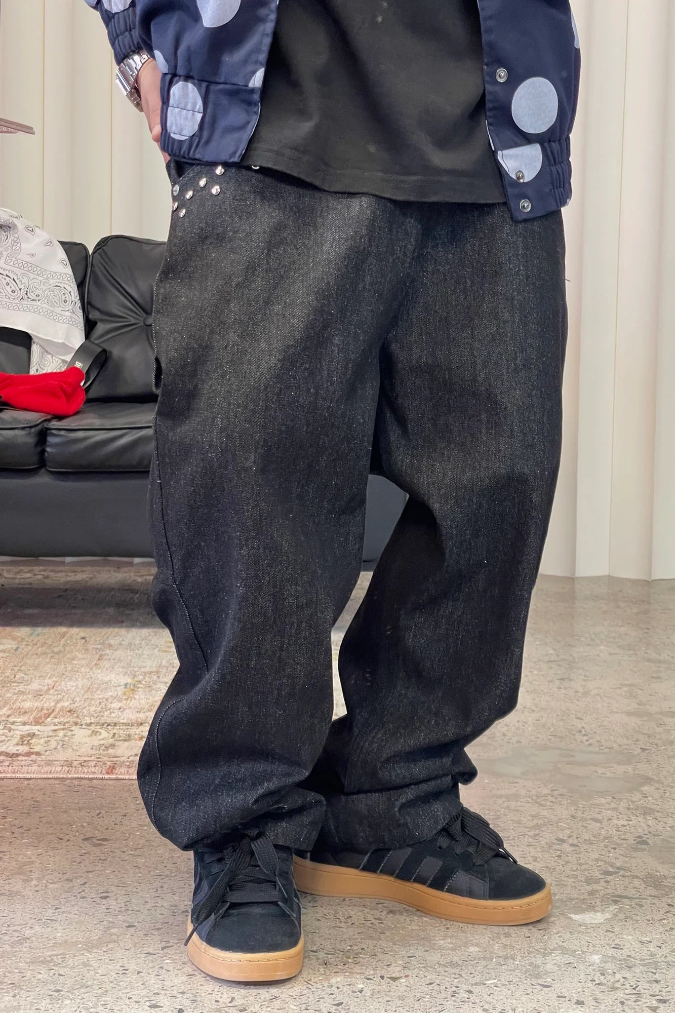 ME DA IGUAL Studded Wide-Leg Denim Pants