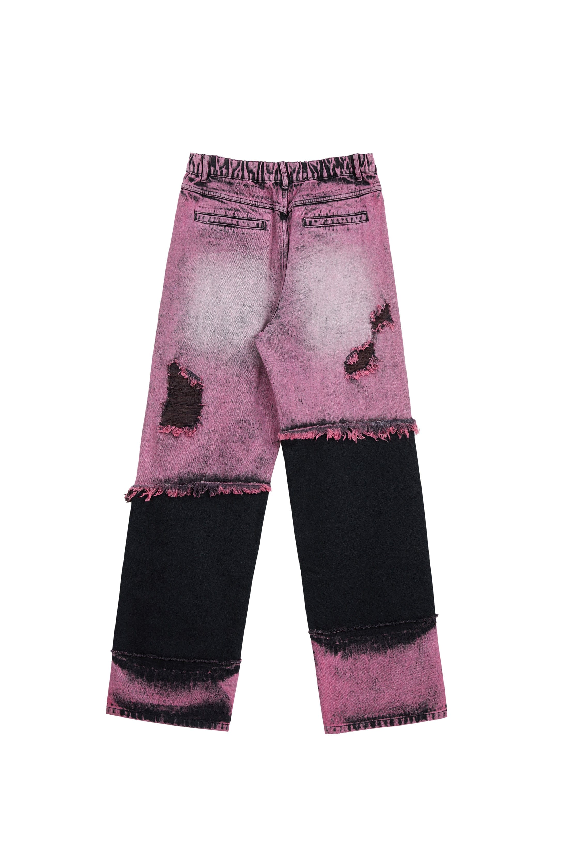 VANN VALRENCE Distressed Panelled Frayed Straight-Leg Jeans
