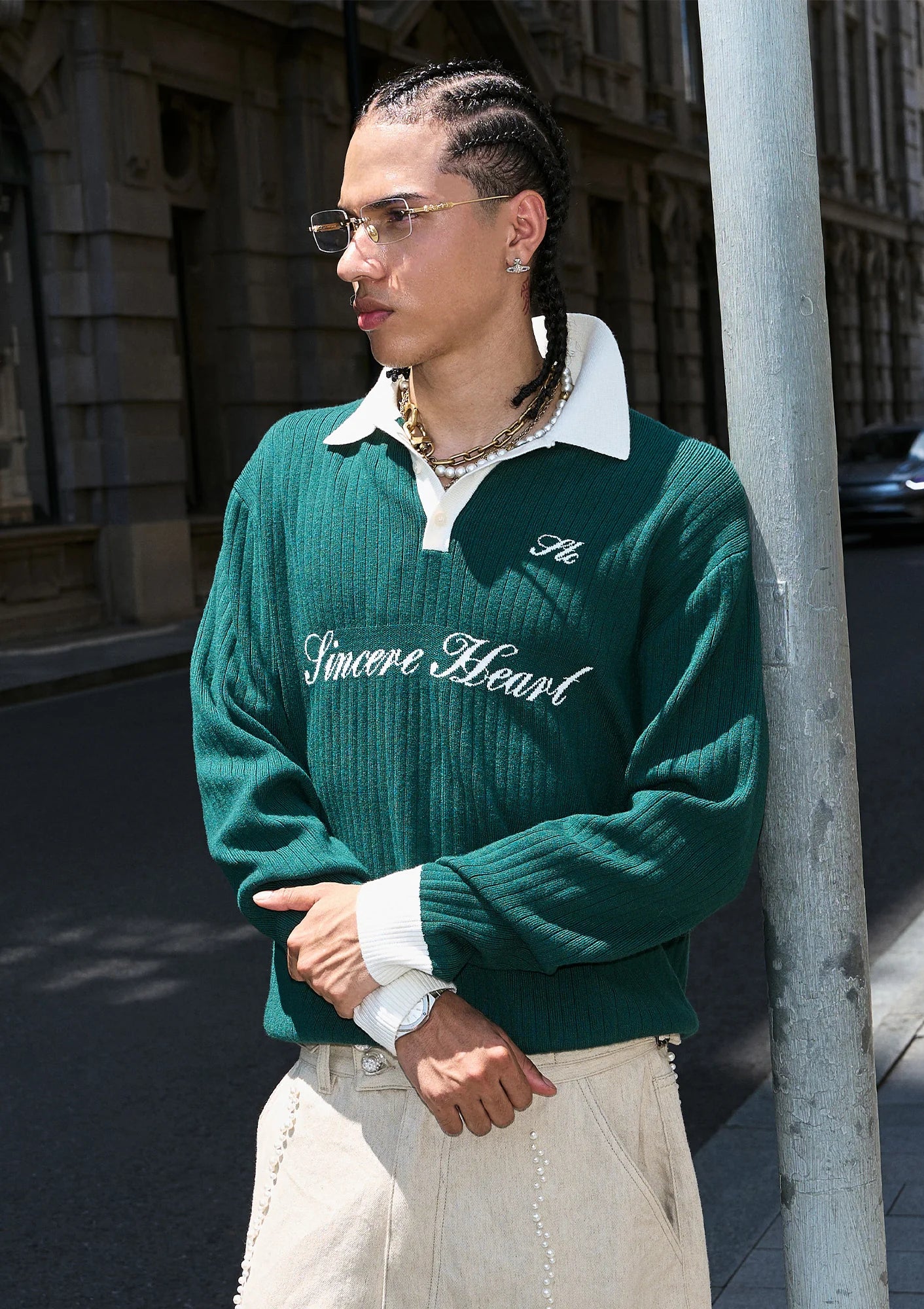 STEEPC Contrast Collar Polo Sweater