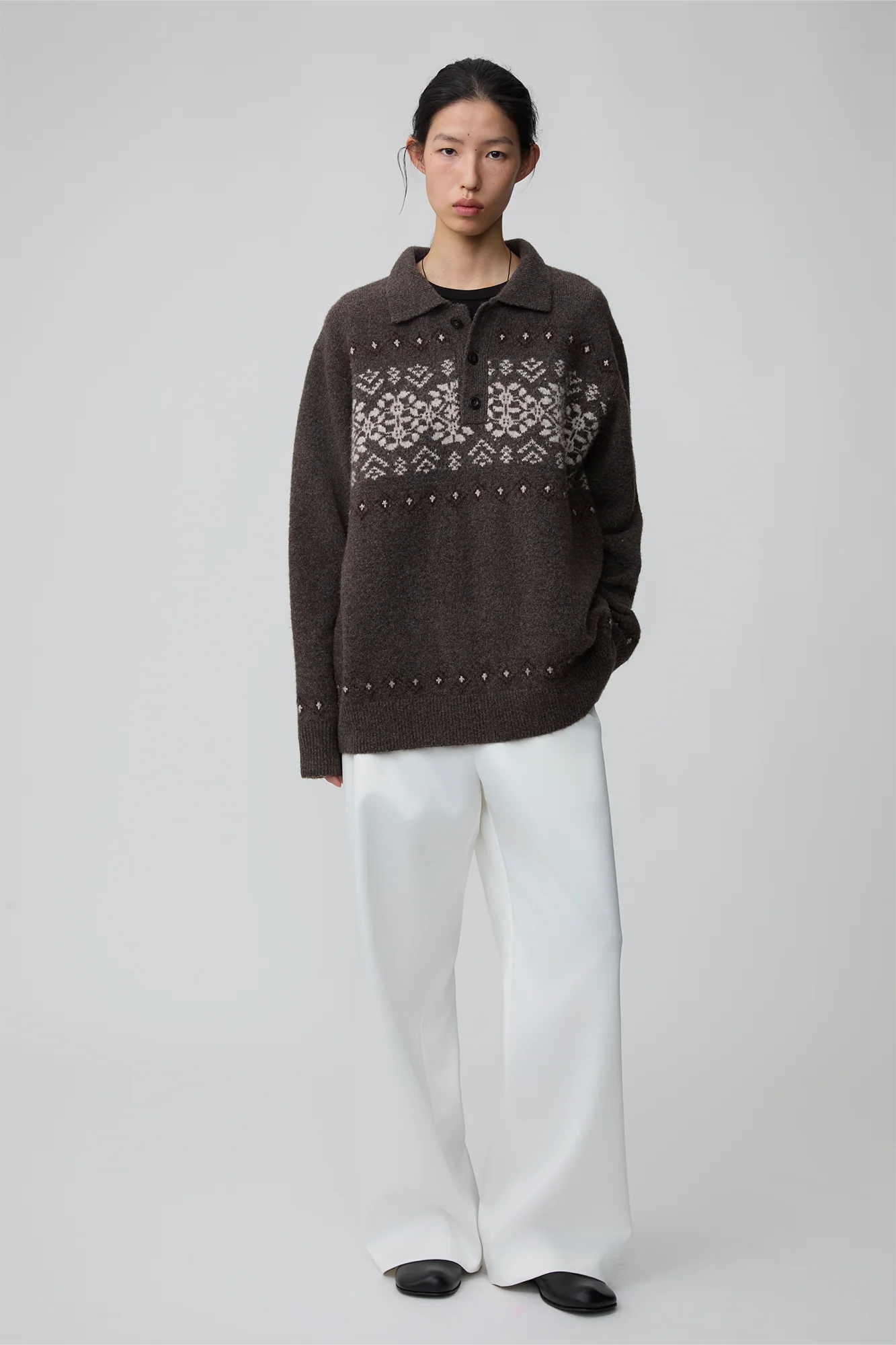 OPICLOTH Fair Isle Knit Polo Sweater
