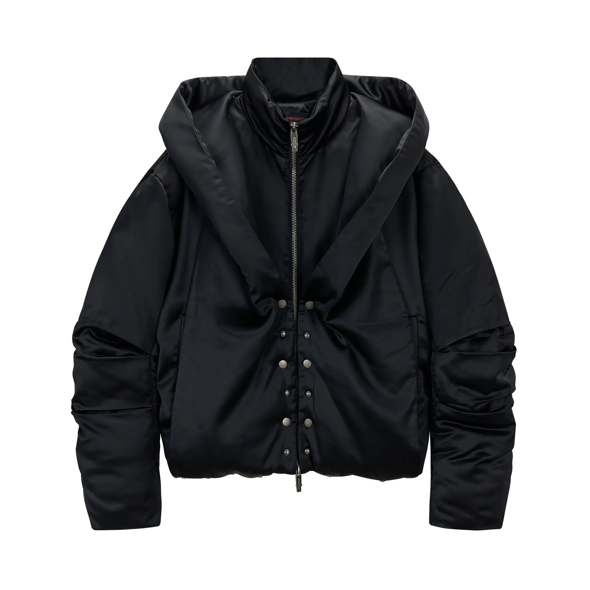 SAVAGEGROWTHWORLD Detachable Hood Satin Oversized Bomber Jacket
