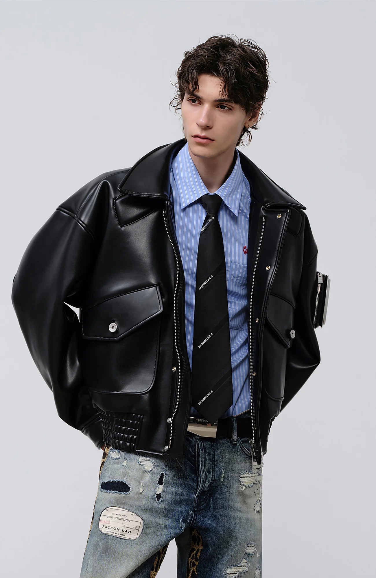 FACEONLAB Arm-Patched Bomber Oversized Jacket