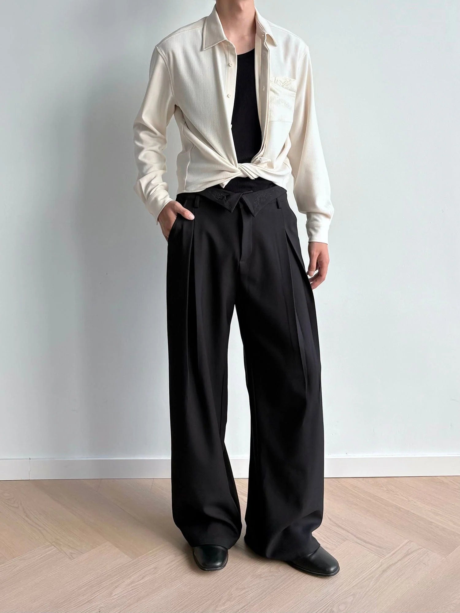 KREATE Floral Jacquard Trim Pocket Shirt
