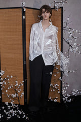 JIECHI Dots Tulle Drape Iridescent Shirt