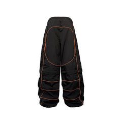 PCCVISION Contrast-Stitch Detachable Paneled Wide-Leg Pants