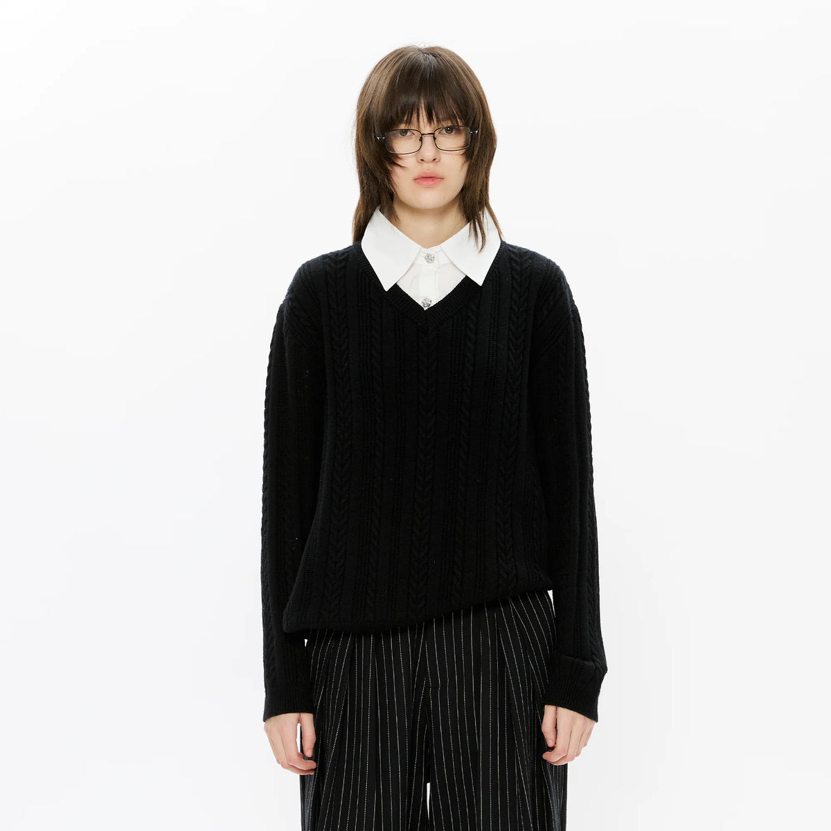 KREATE Cable-Knit Layered Shirt Sweater
