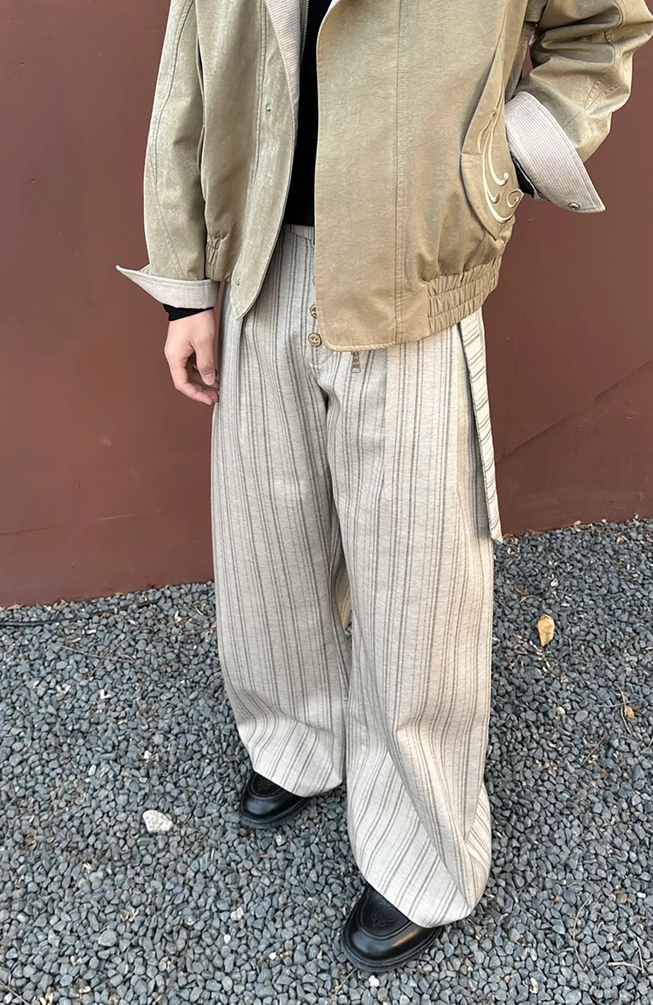 CATSSTAC Button-Closure Striped Double-Pleat Trousers