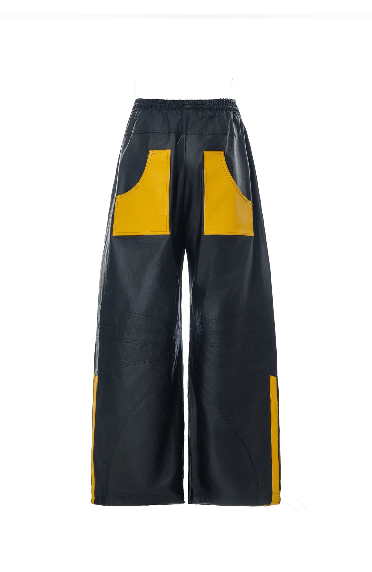 MOGONGSHE Contrast Stripe PU Wide-Leg Pants