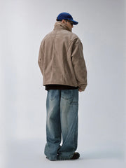 F2CE Aged Suede Faux Fur High-Collar Jacket
