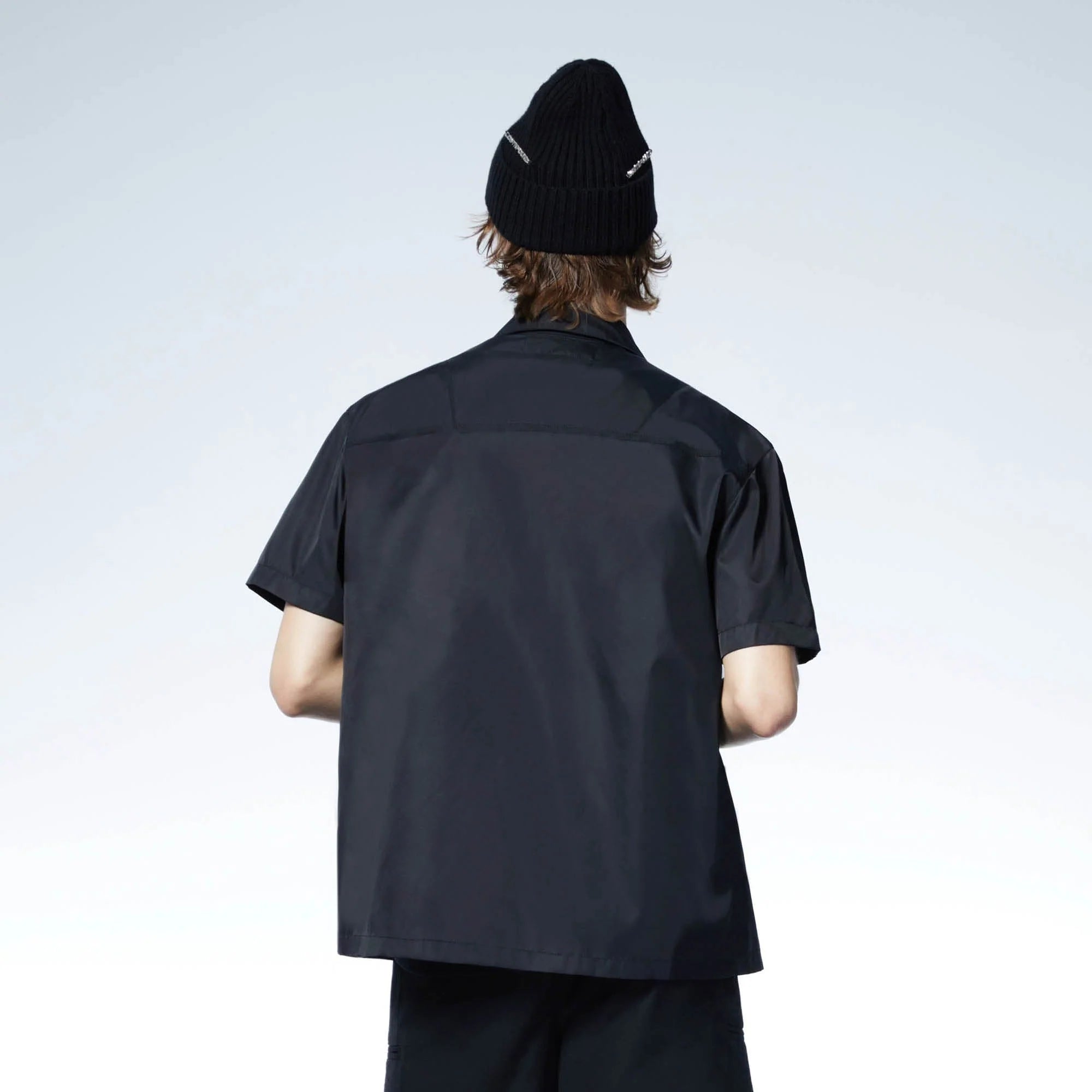 LOSTNFOUND Asymmetrical Zip Glossy Half-Sleeve Shirt