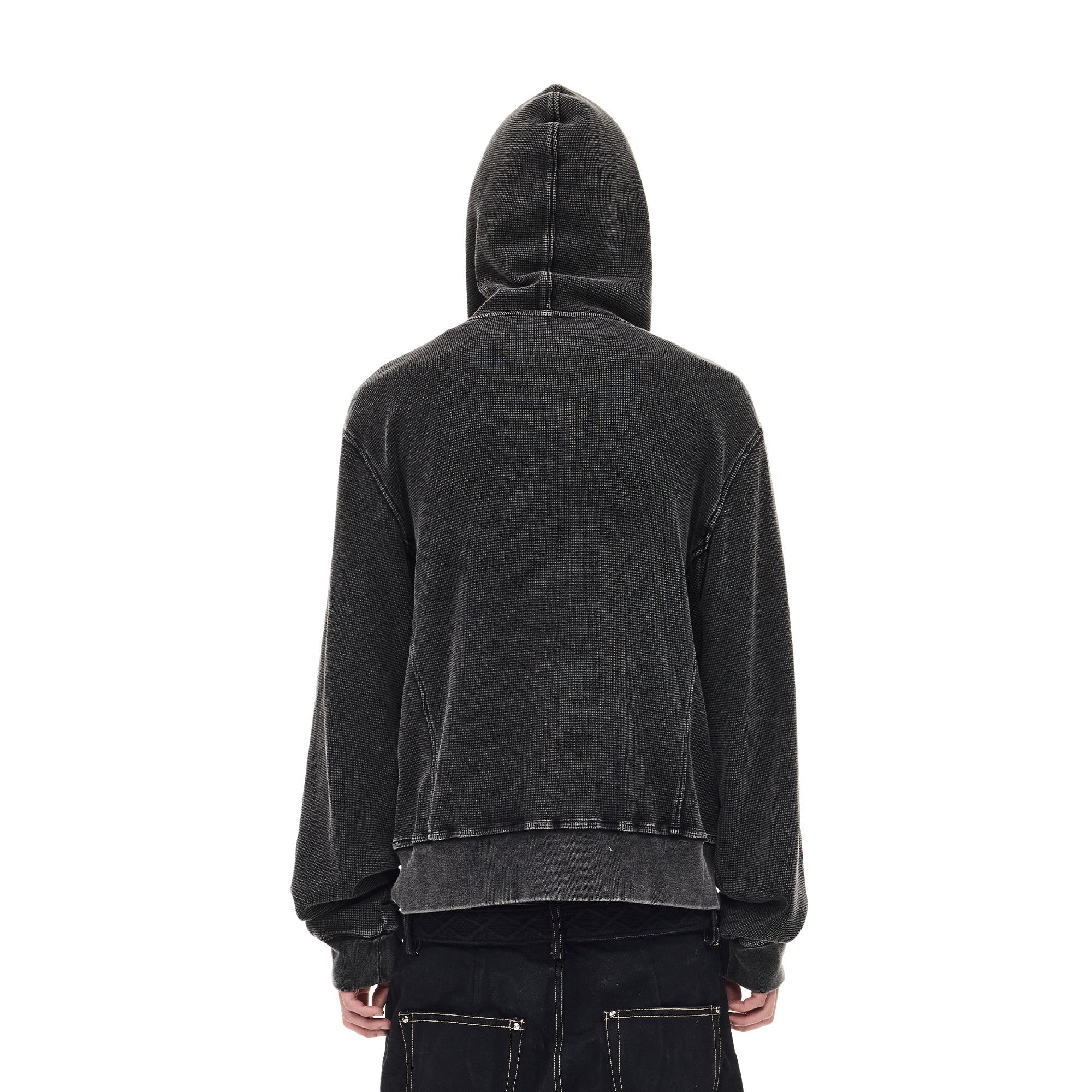 WHISTLEHUNTER Washed Waffle Studded Zip-Up Hoodie