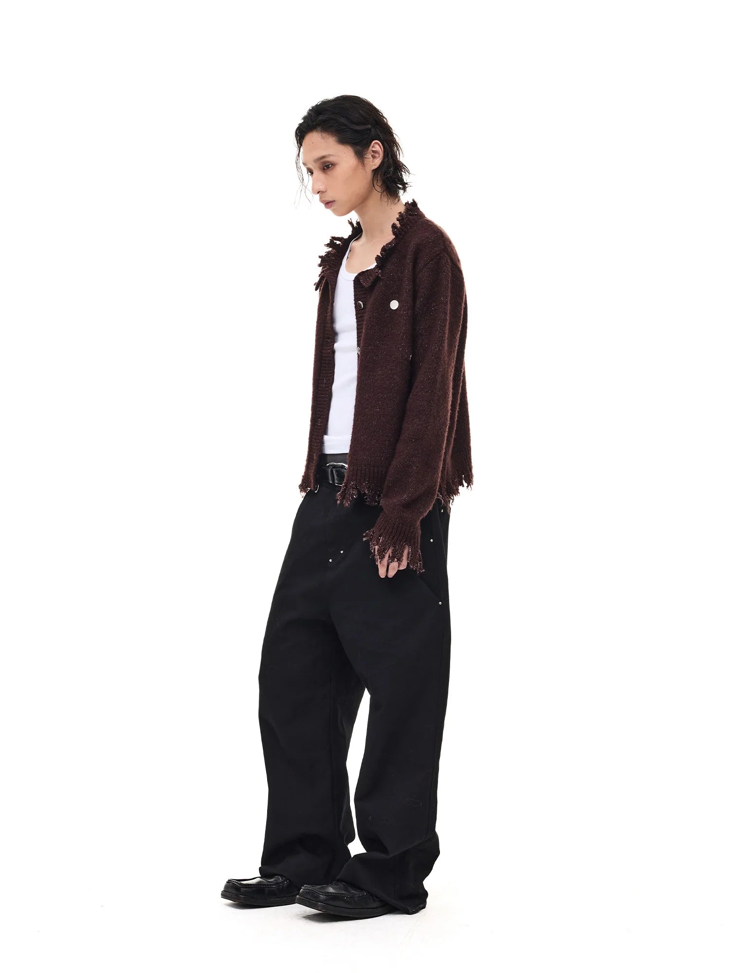 WHISTLEHUNTER Distressed Frayed-Edge Badge Cardigan