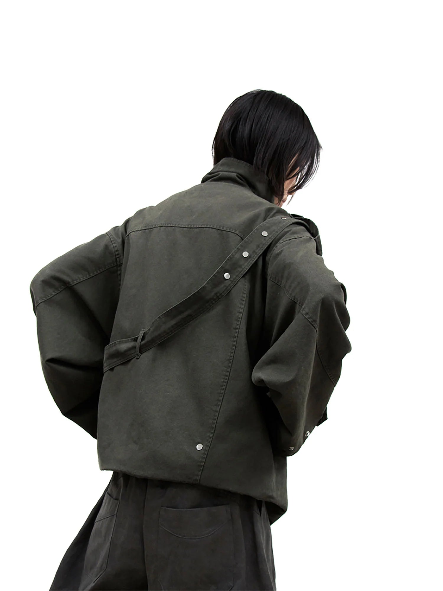RELABEL Retro Multi-Pocket Snap-Hem Convertible Jacket Green