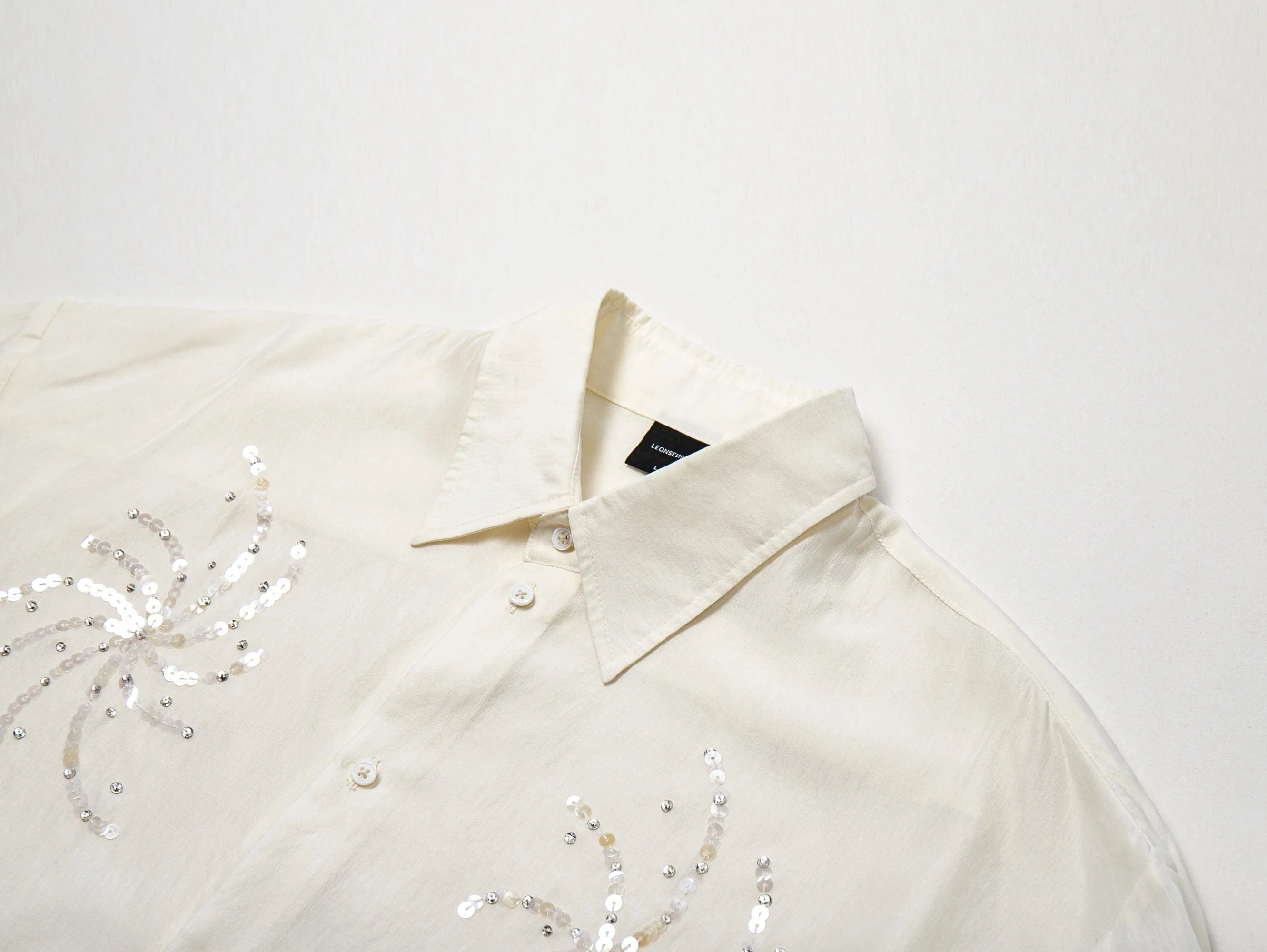 LEONSENSE Firework Embroidered Sequin Sheer Tencel Shirt