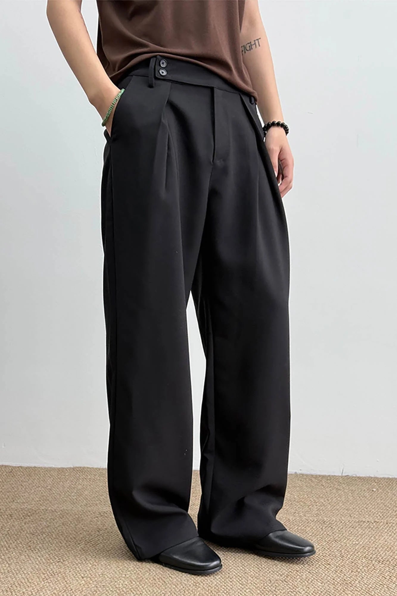 KREATE Inverted Pleats Asymmetric Waist Wide-Leg Trousers